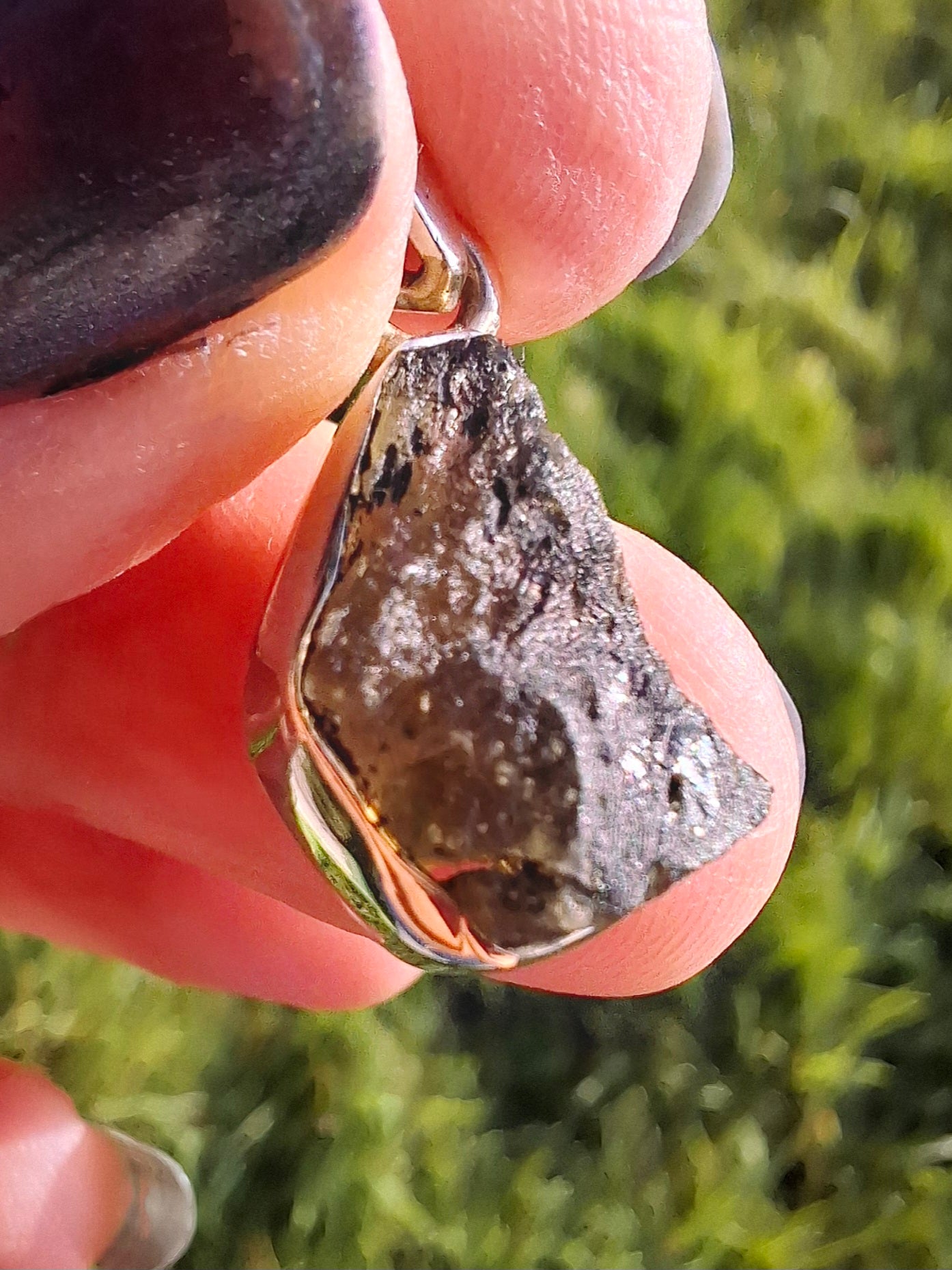 Moldavite Pendant, 925 Silver, Tektite (Ref: P7)