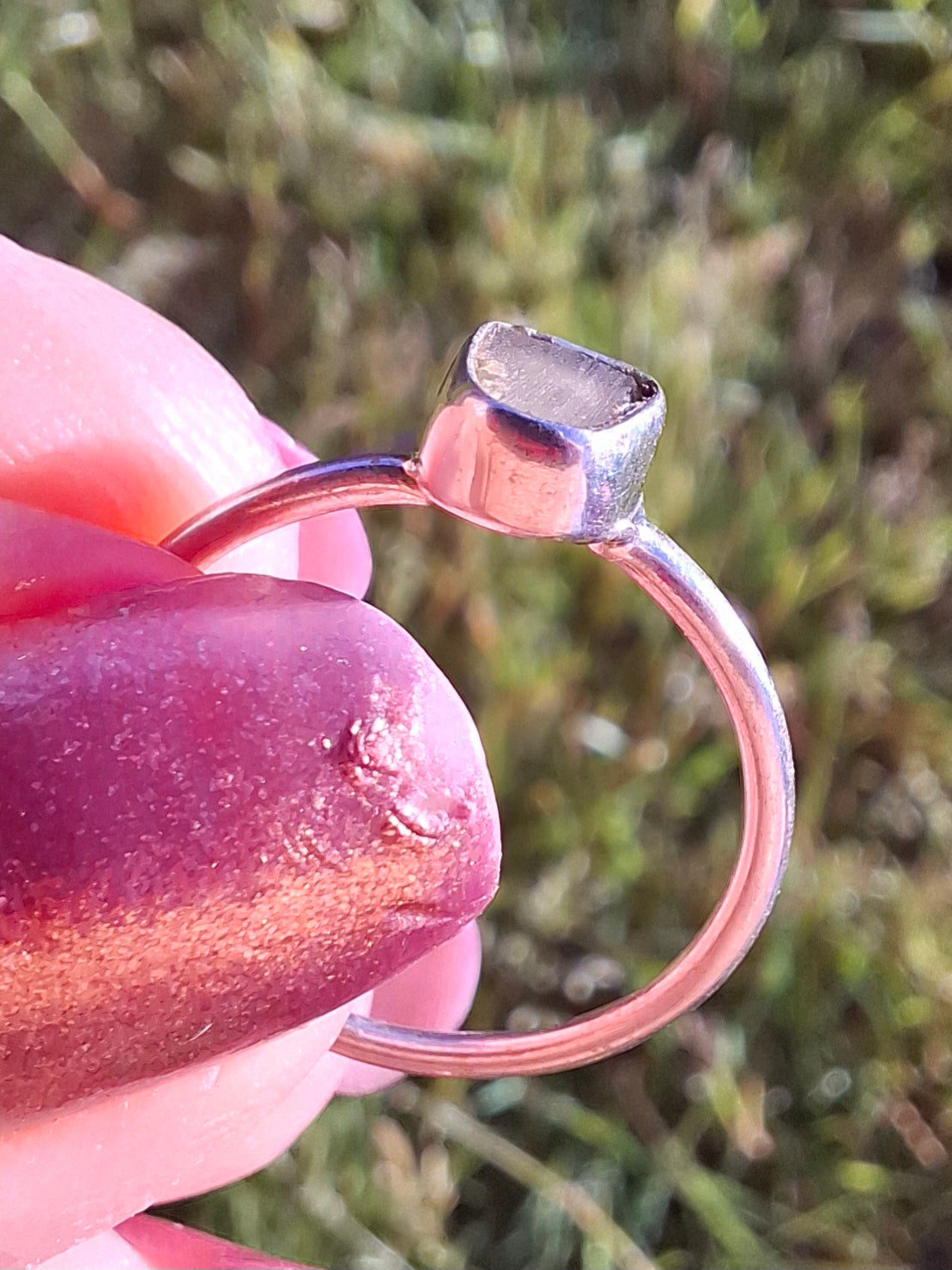 Moldavite Ring, size small L, 925 Silver, Tektite (Ref: R63)