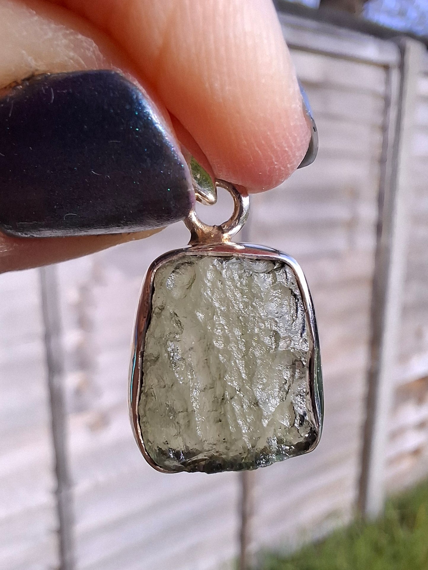 Moldavite Pendant, 925 Silver, Tektite (Ref: P9)