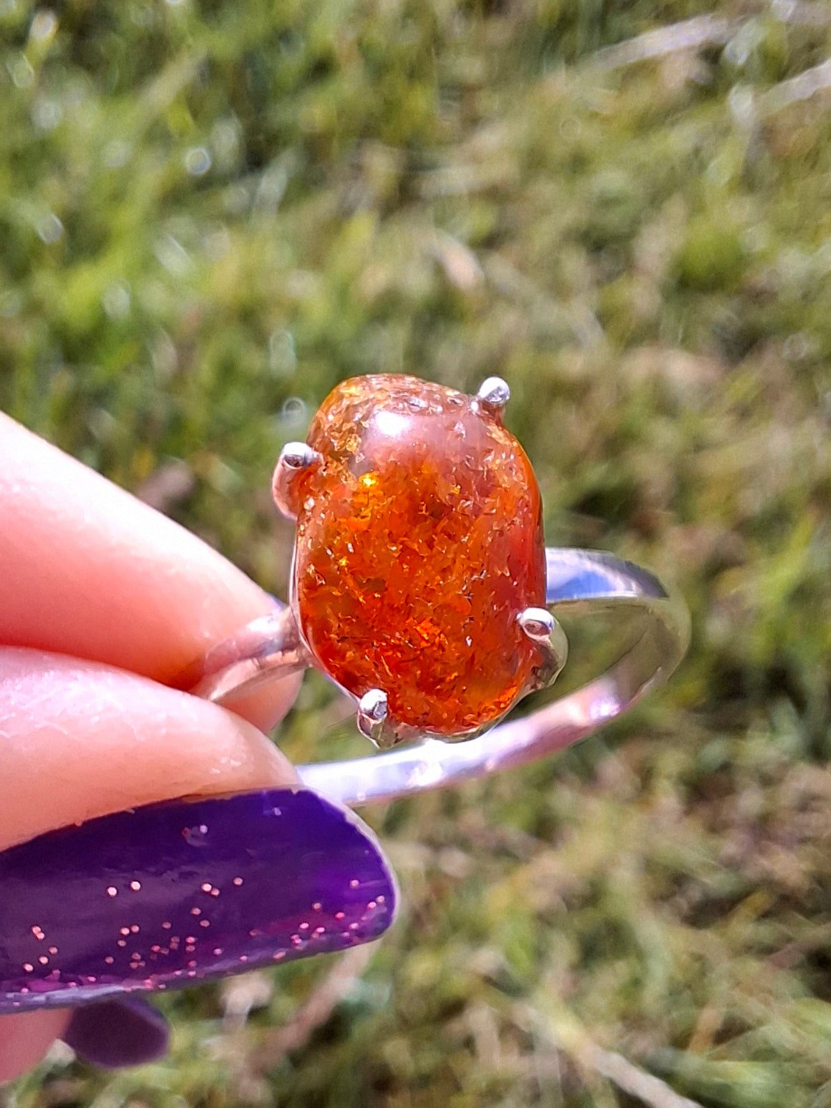 Baltic Amber Ring, size large X, 925 Silver, Fossil (Ref: AR32)