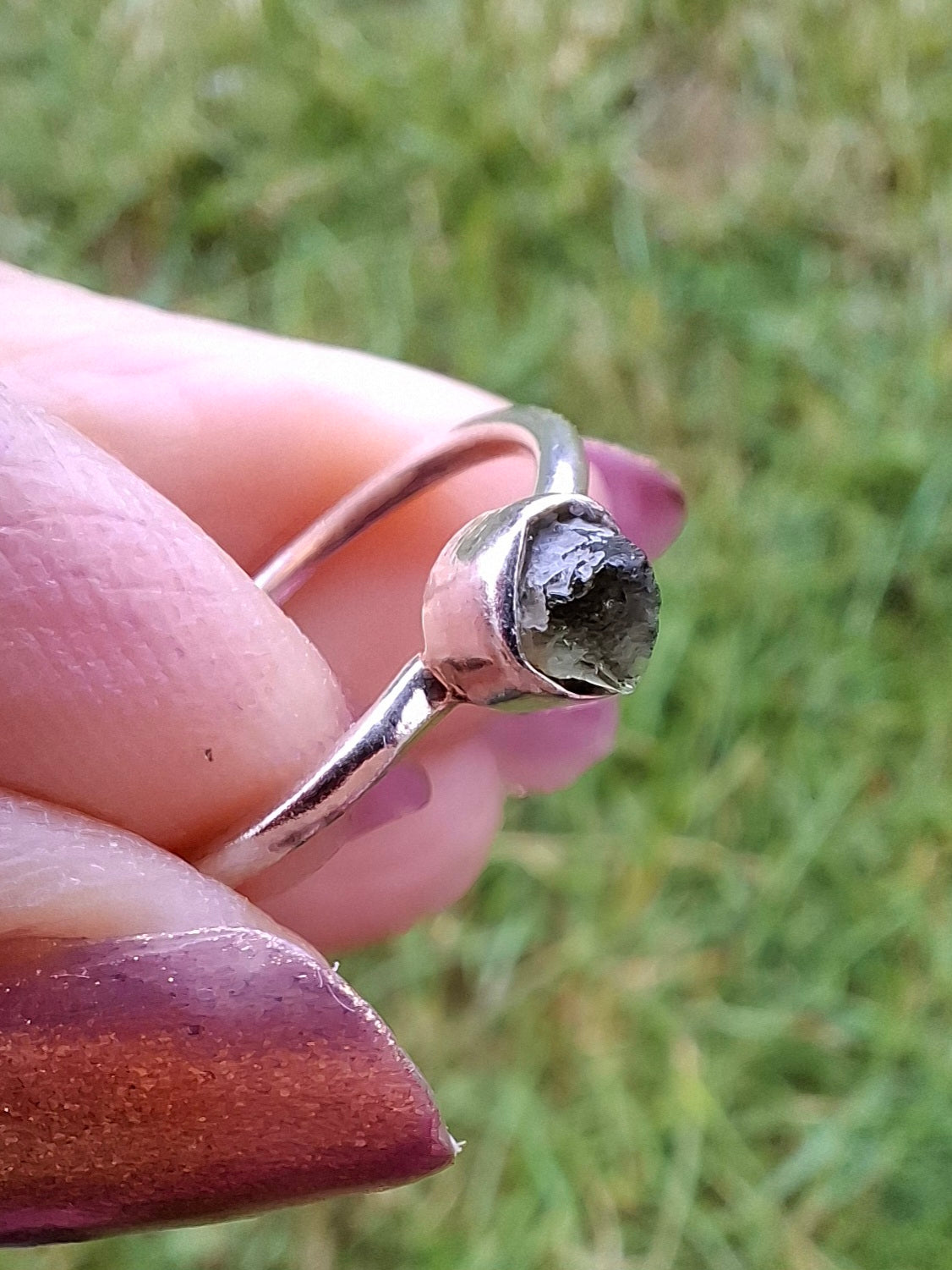 Moldavite Ring, size M, 925 Silver, Tektite (Ref: R31)