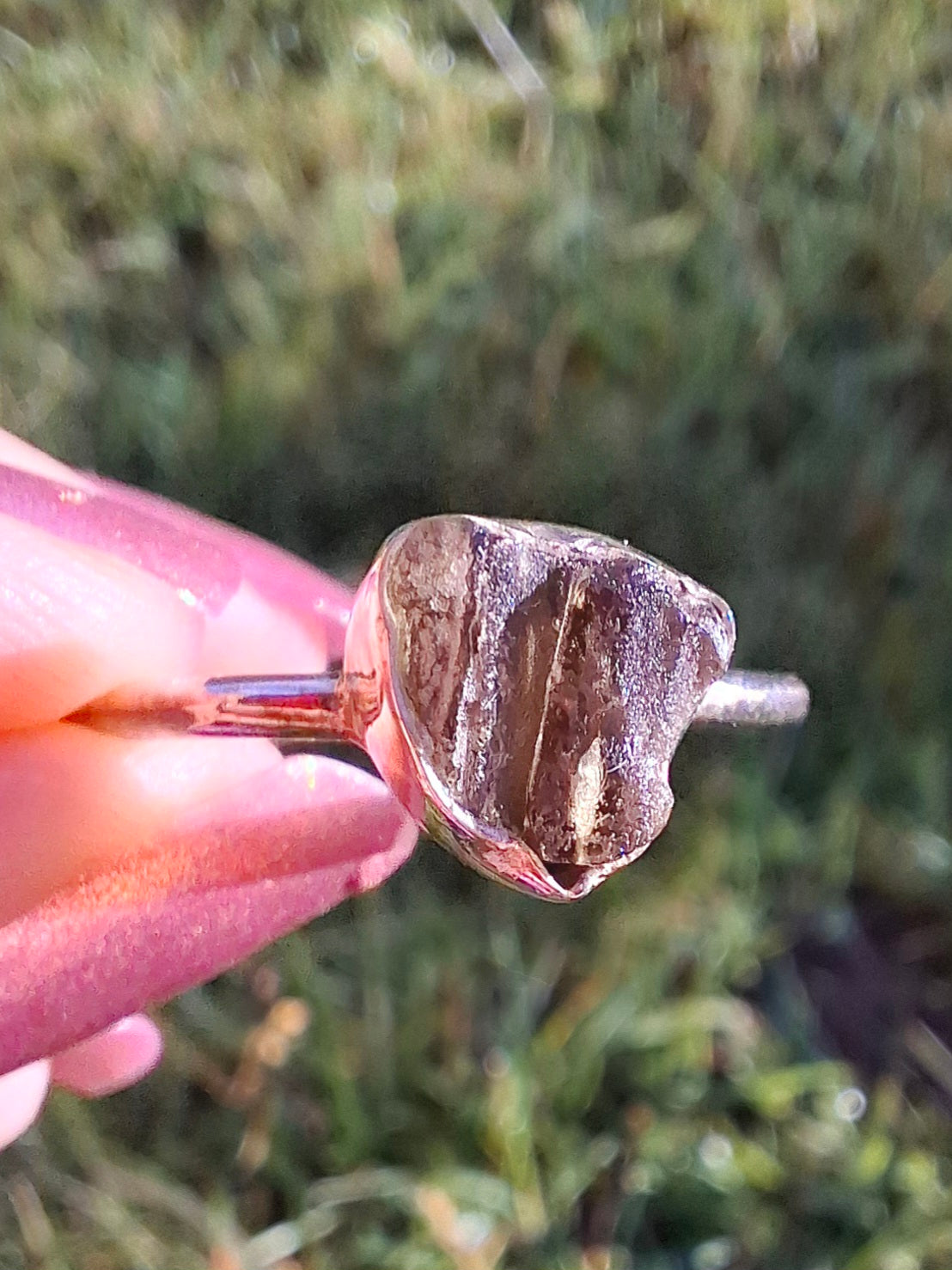 Moldavite Ring, size small X, 925 Silver, Tektite (Ref: R33)