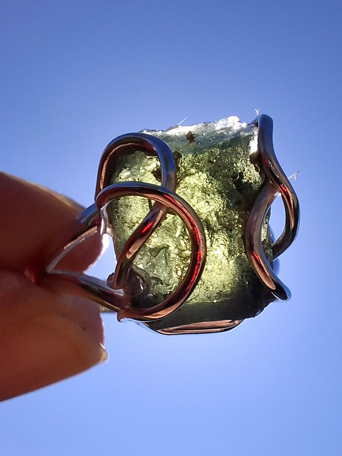 Moldavite Ring, size Q, 925 Silver, Tektite (Ref: R11)