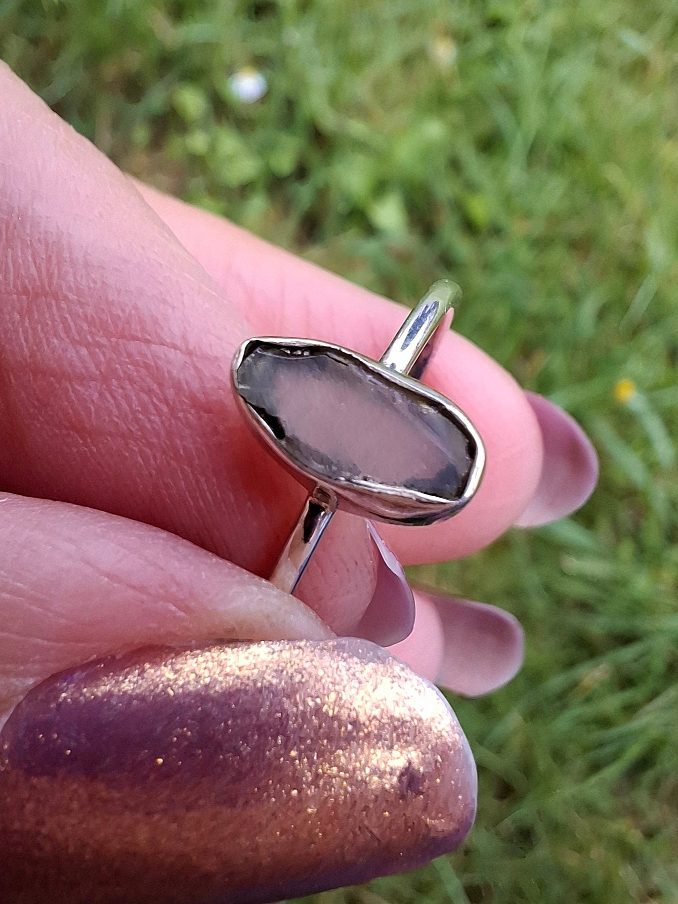 Moldavite Ring, size large R, 925 Silver, Tektite (Ref: R48)