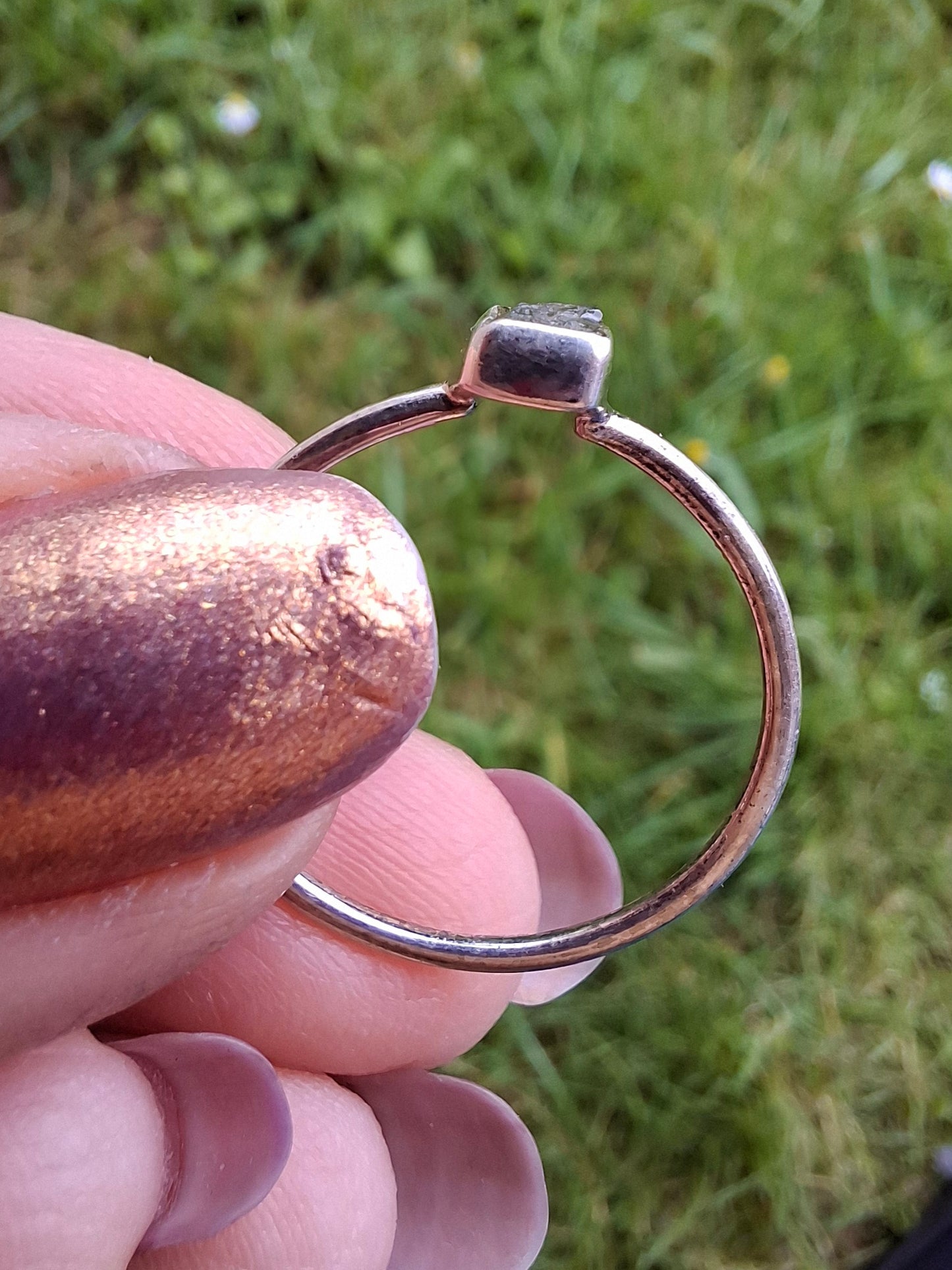 Moldavite Ring, size large R/small S, 925 Silver, Tektite (Ref: R65)