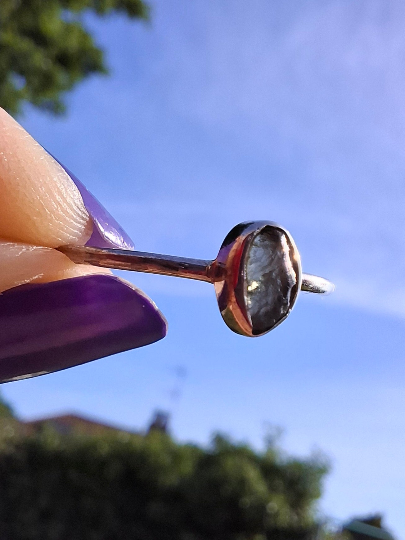 Moldavite Ring, size small T, 925 Silver, Tektite (Ref: R69)