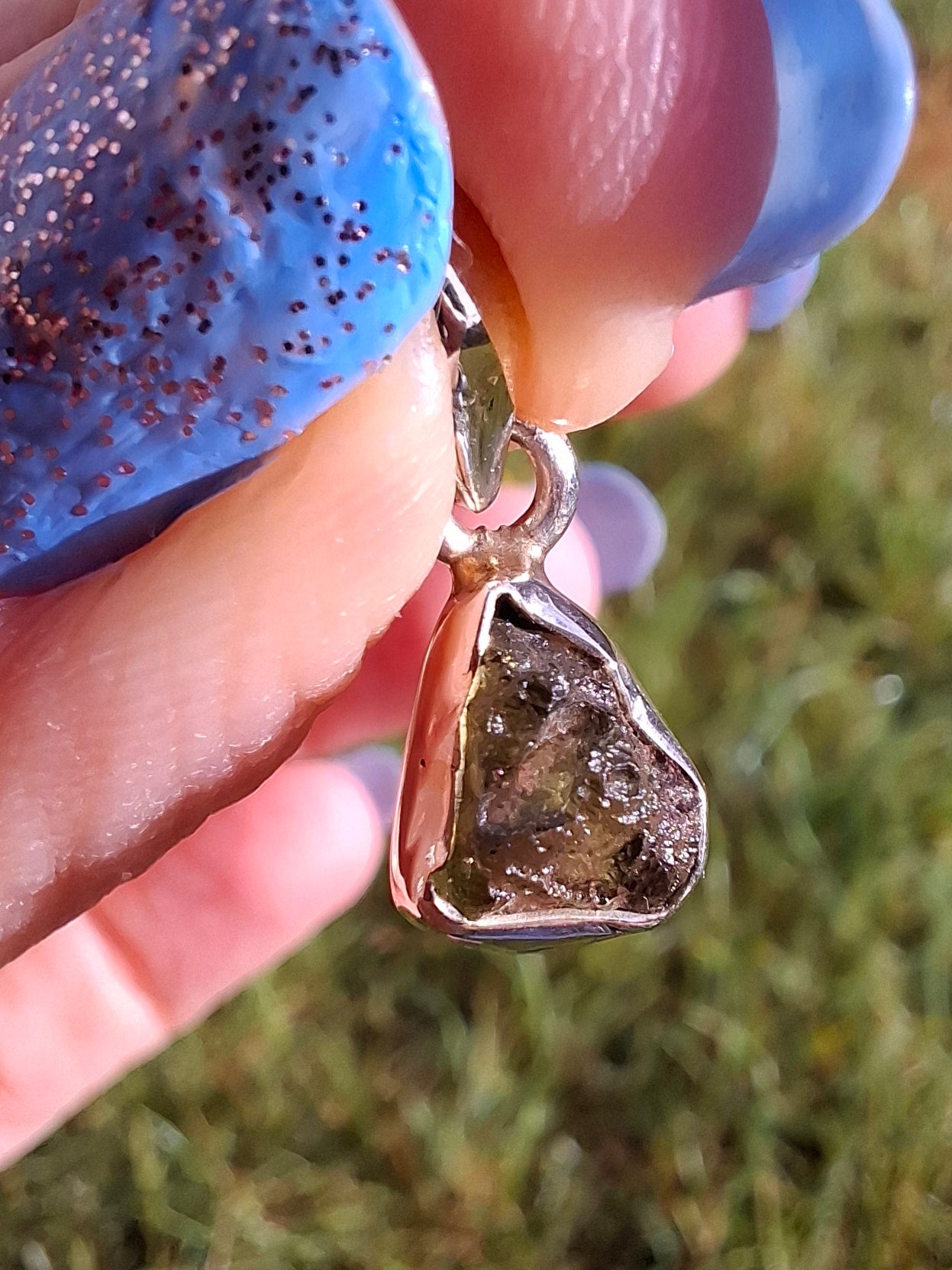 Moldavite Pendant, 925 Silver, Tektite (Ref: P37)
