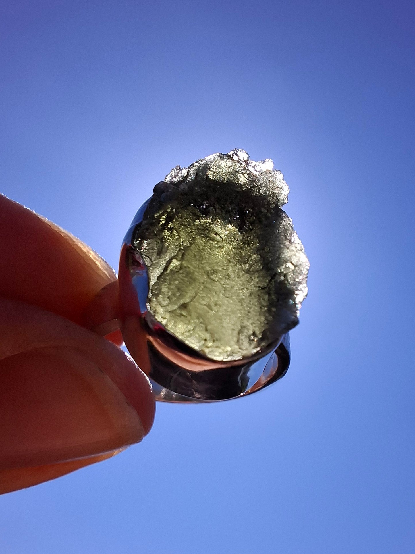 Moldavite Ring, size I, 925 Silver, Tektite (Ref: R295)