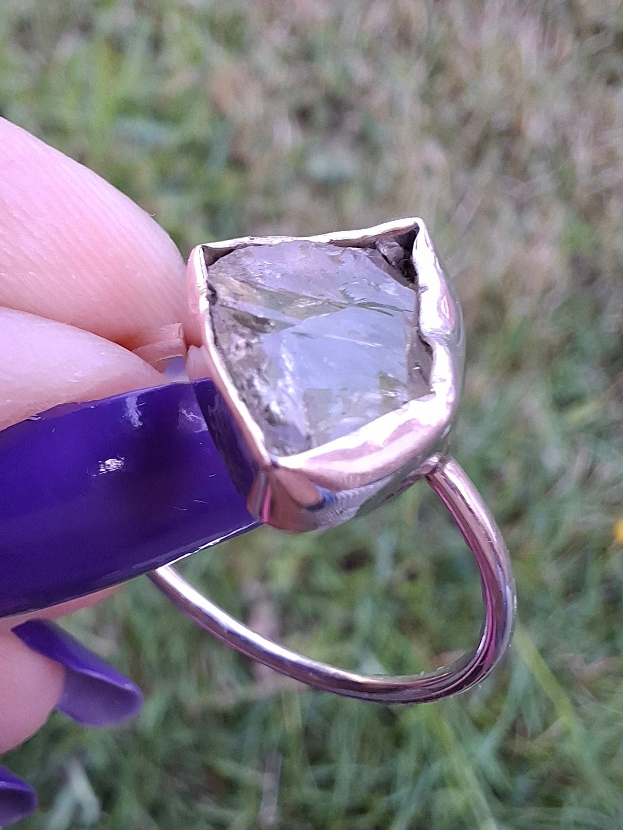 Libyan Desert Glass Ring, size T, 925 silver, Tektite (Ref: LR49)