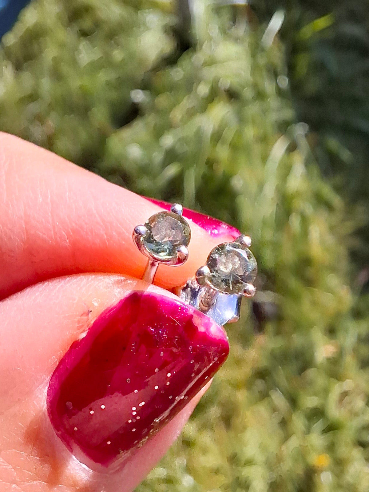 Moldavite (Faceted) 3mm Stud Earrings, 925 Silver (Ref: Pair61)