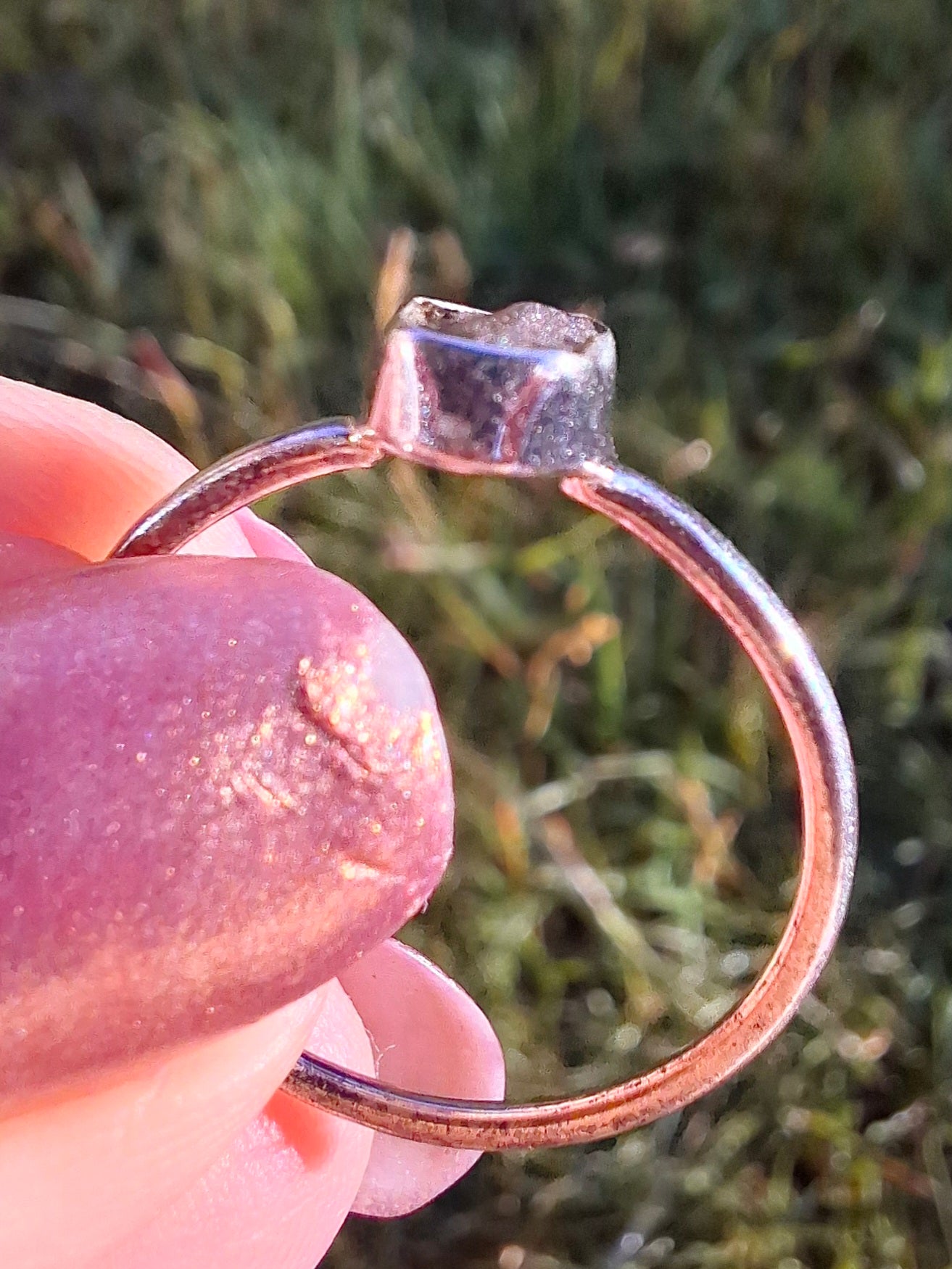 Moldavite Ring, size small Q, 925 Silver, Tektite (Ref: R44)
