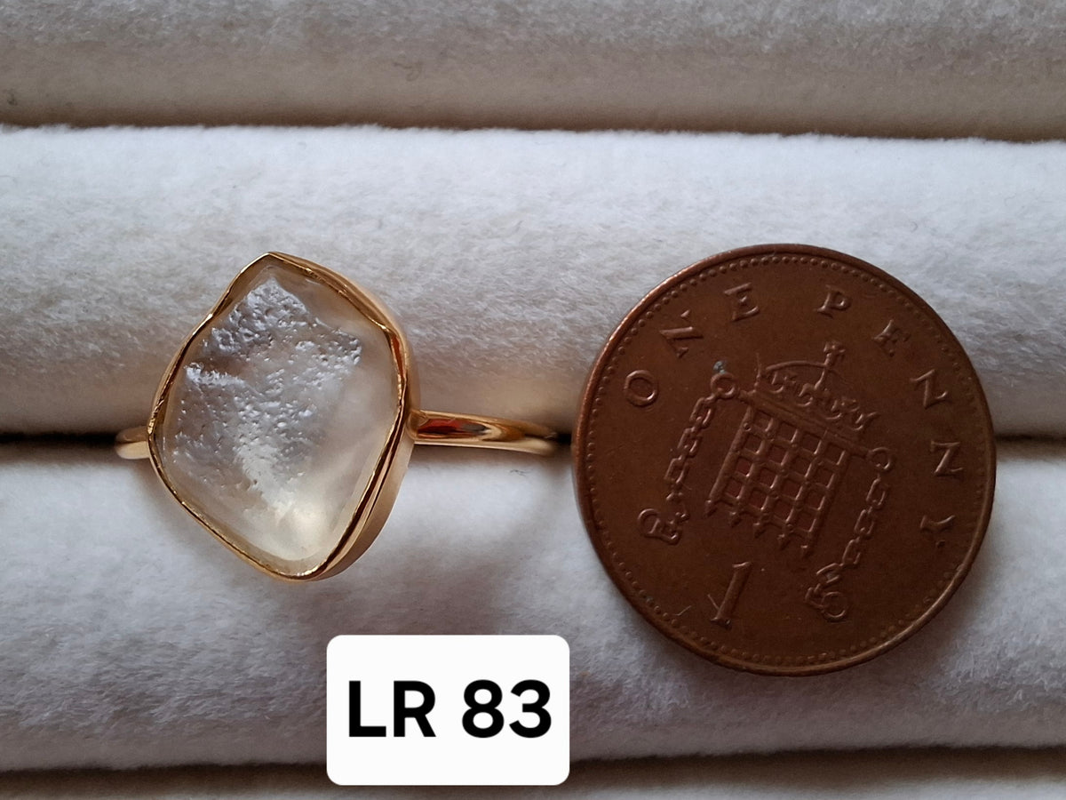 Libyan Desert Glass Ring, 14K GOLD Plated, size large T, Tektite (Ref: LR83)