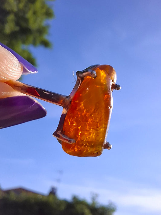 Baltic Amber Ring, size large Y, 925 Silver, Fossil (Ref: AR22)