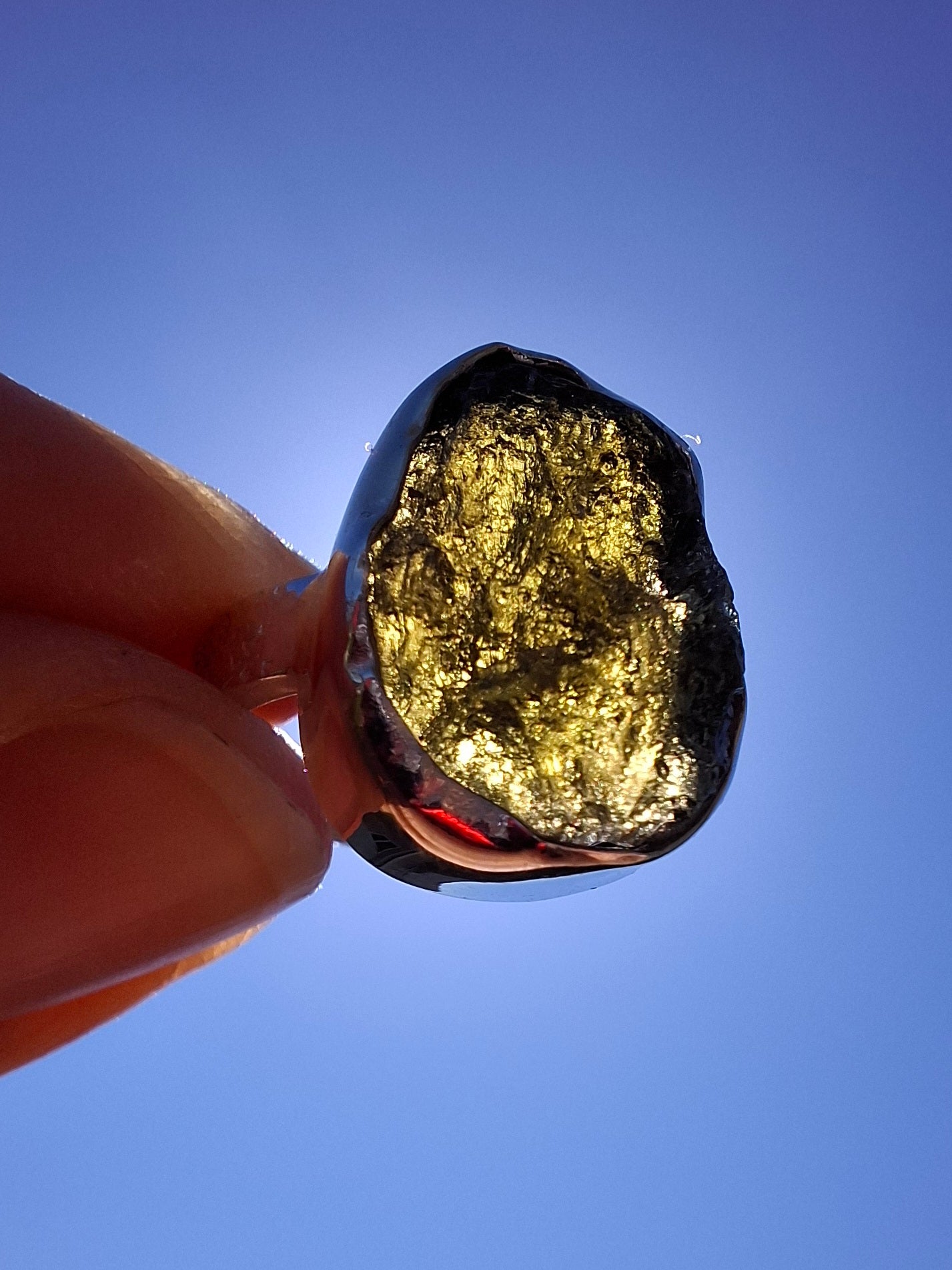 Moldavite Ring, size I, 925 Silver, Tektite (Ref: R296)
