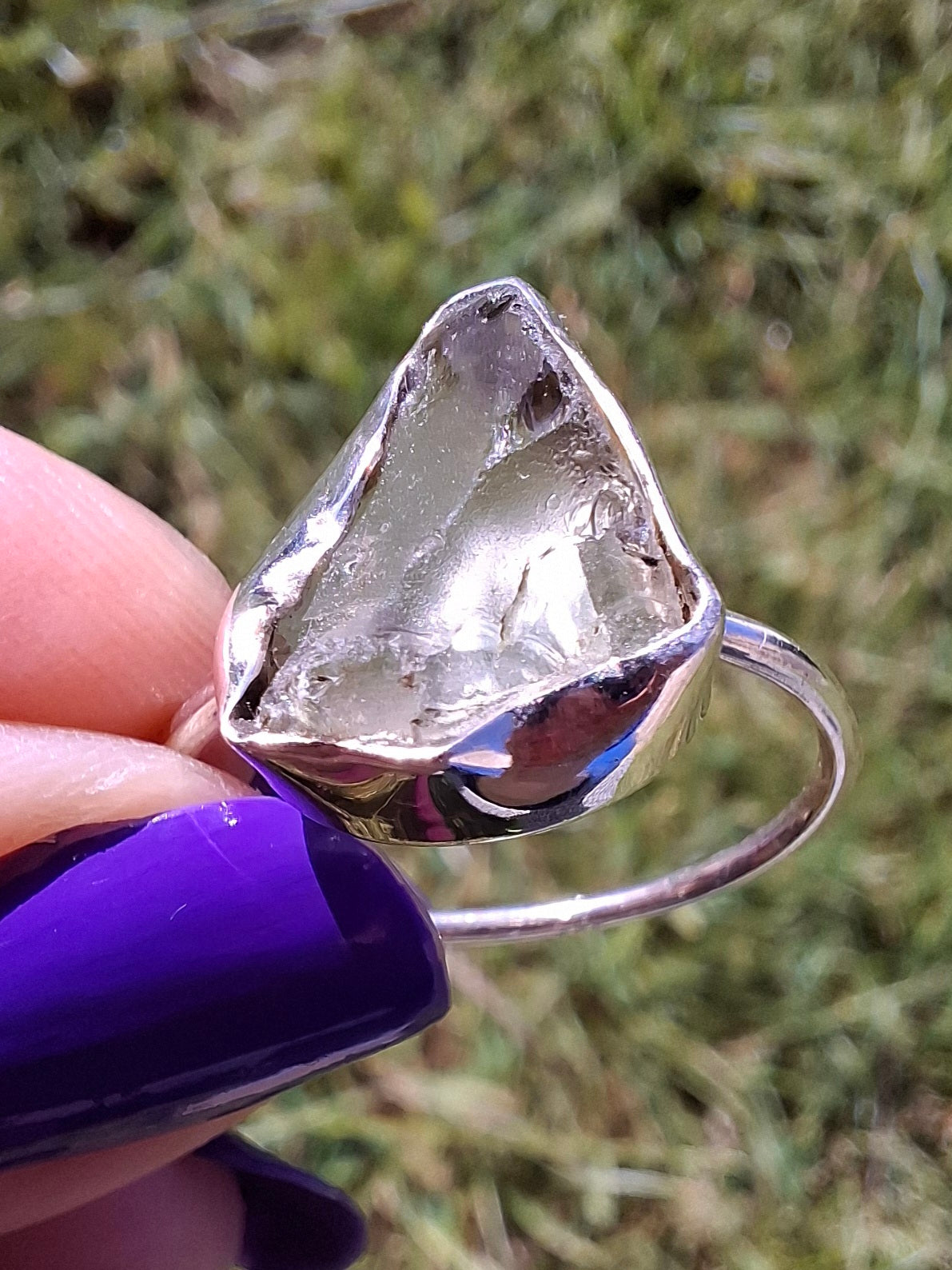 Libyan Desert Glass Ring, size U, 925 Silver, Tektite (Ref: LR52)