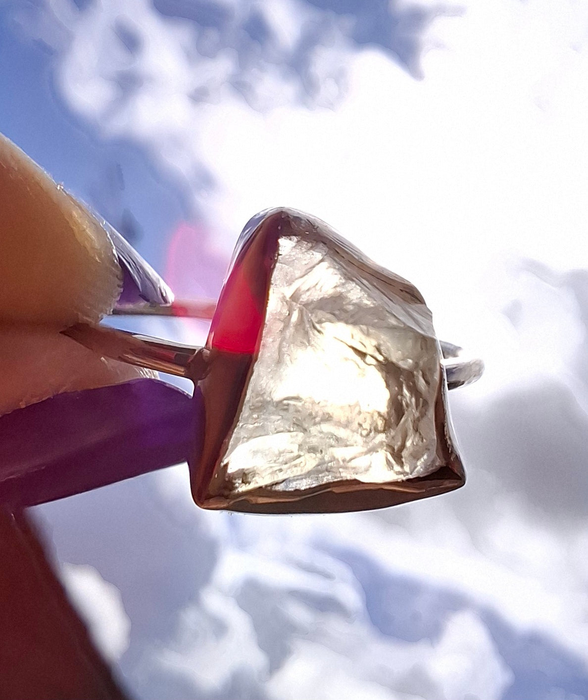 Libyan Desert Glass Ring, size large V, 925 Silver, Tektite (Ref: LR58)