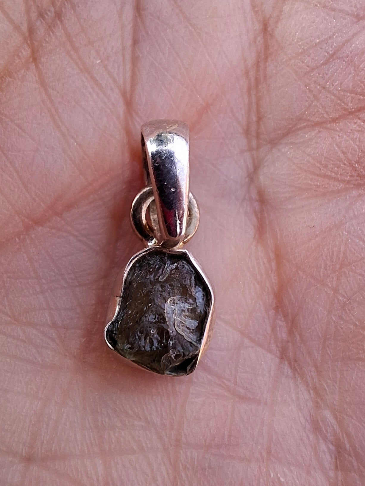 Moldavite Pendant, 925 Silver, Tektite (Ref: P49)