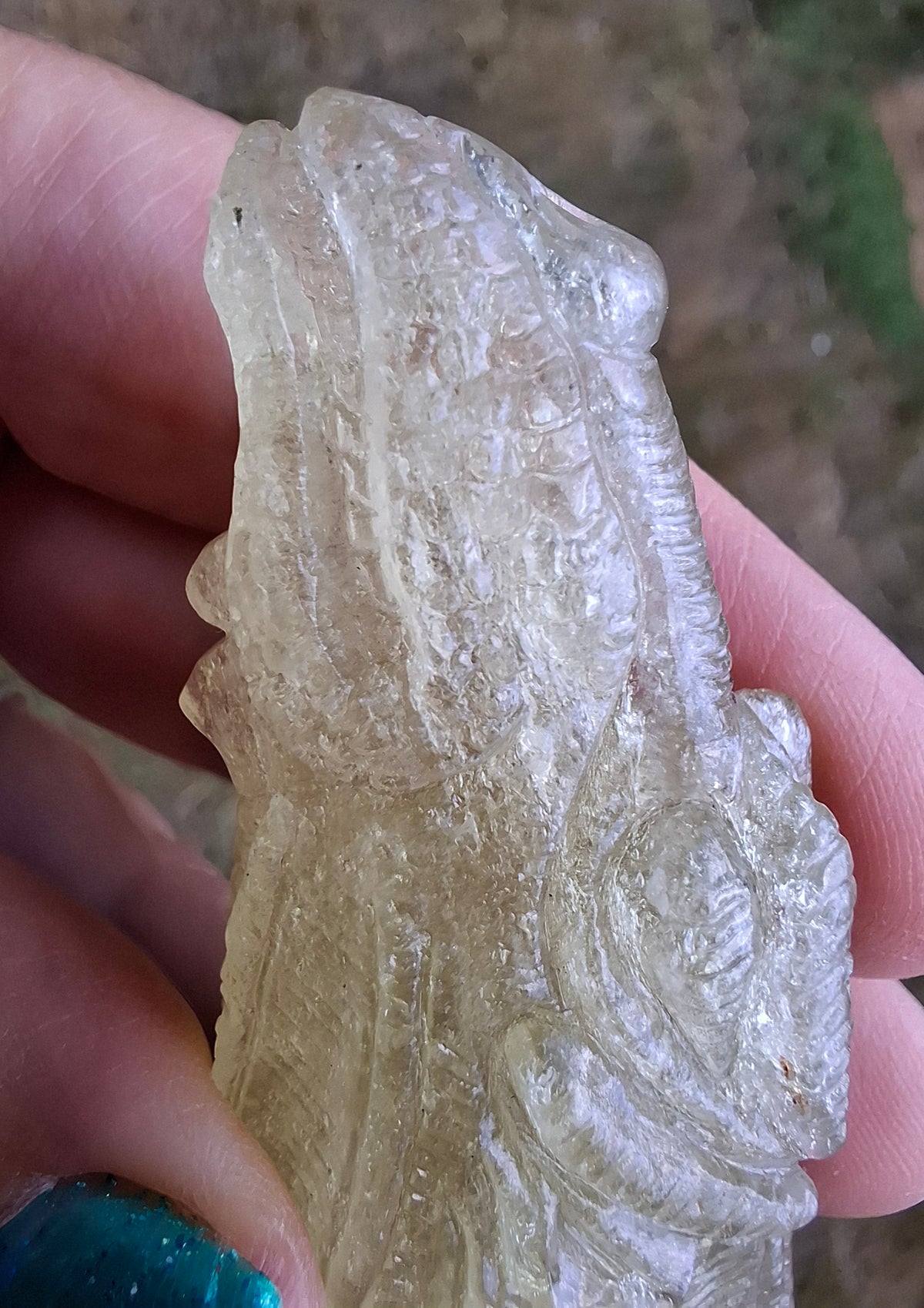 Libyan Desert Glass DRAGON HEAD carving, 48.11g, Tektite (Ref: Dragon4)