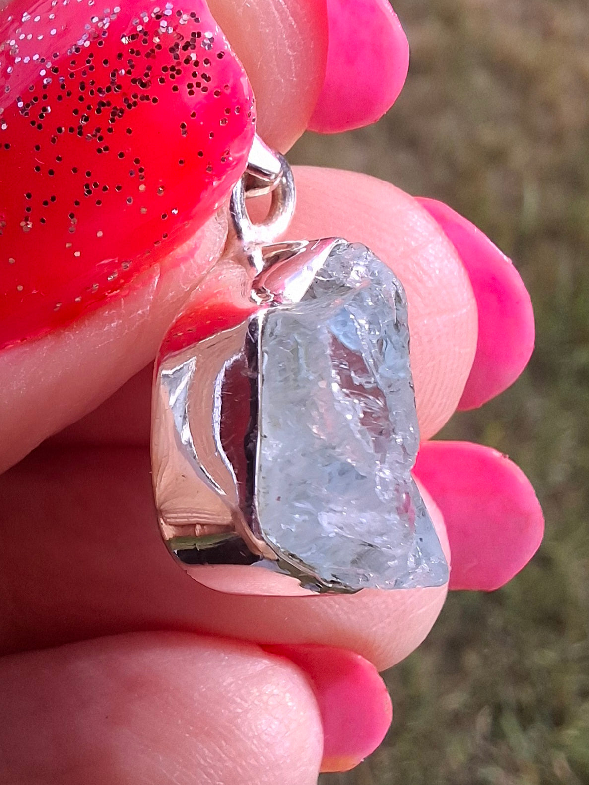 Aquamarine Pendant, 925 Silver, Crystal (Ref: AQ14)