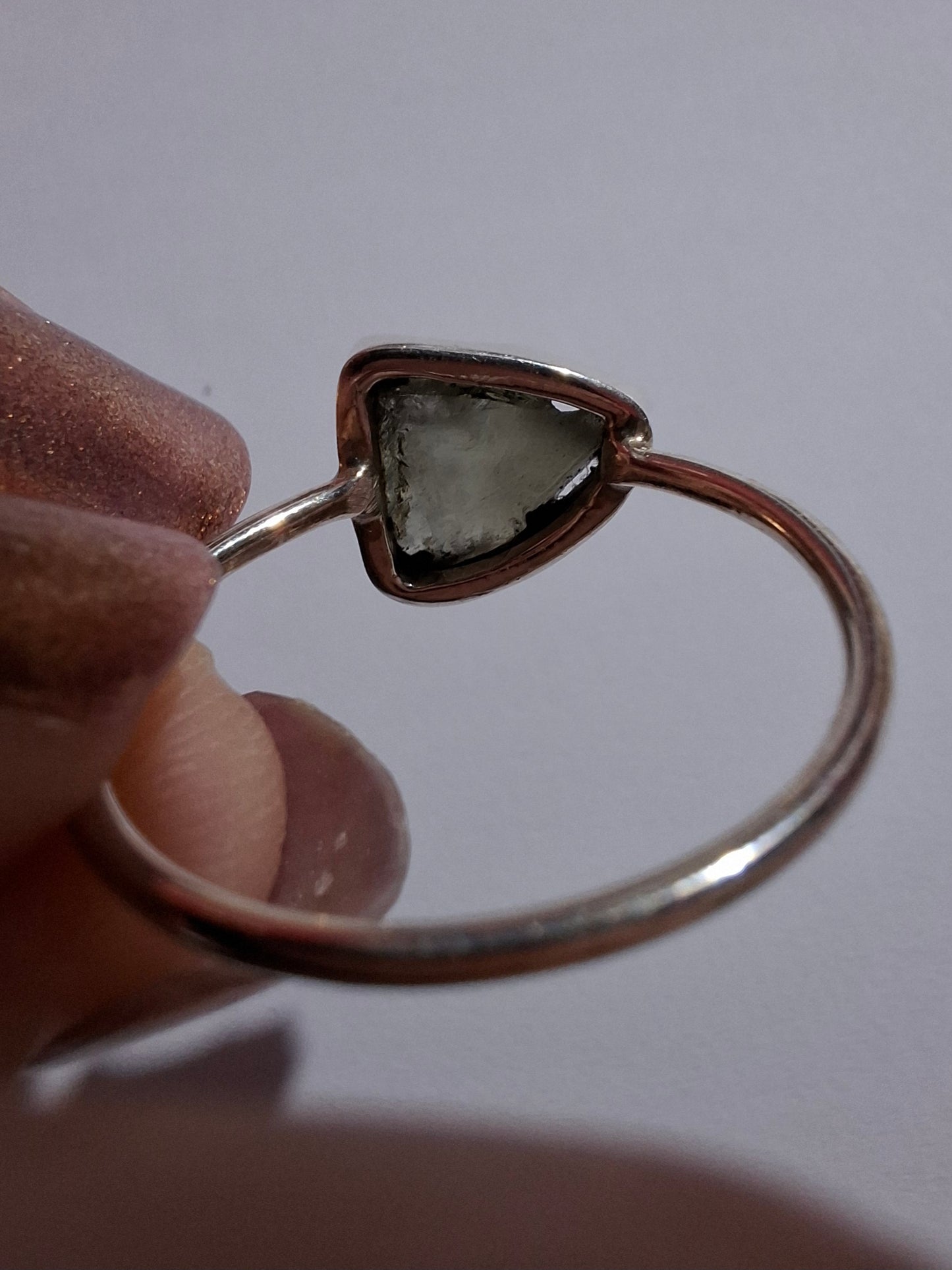Moldavite Ring, size large T, 925 Silver, Tektite (Ref: R28)