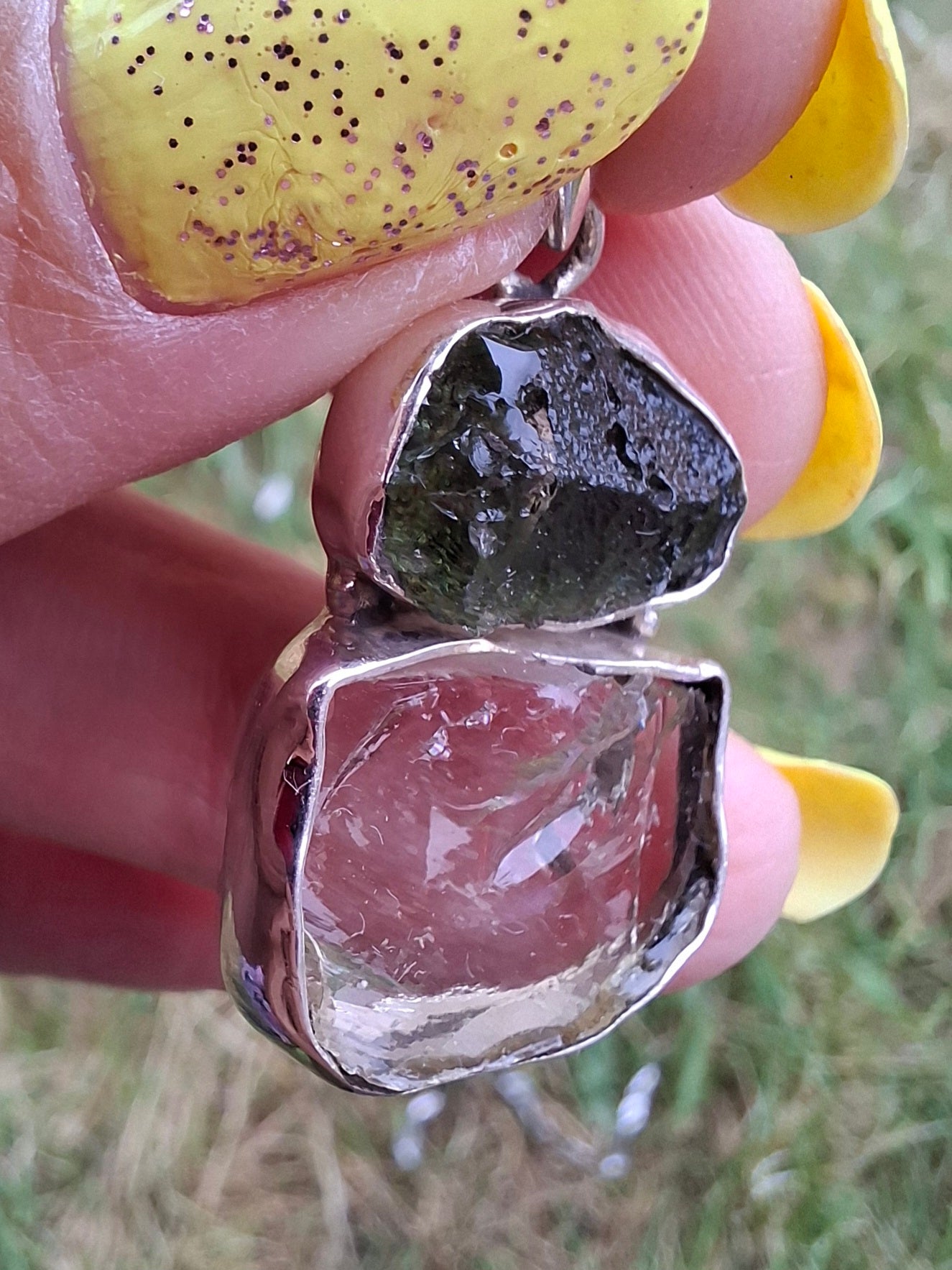 Moldavite & Libyan Desert Glass Pendant, 925 Silver, Tektite (Ref: MLP14)