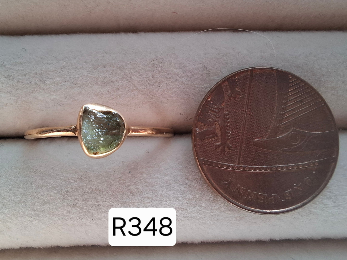 Moldavite Ring, 14K GOLD Plated, size U, Tektite (Ref: R348)