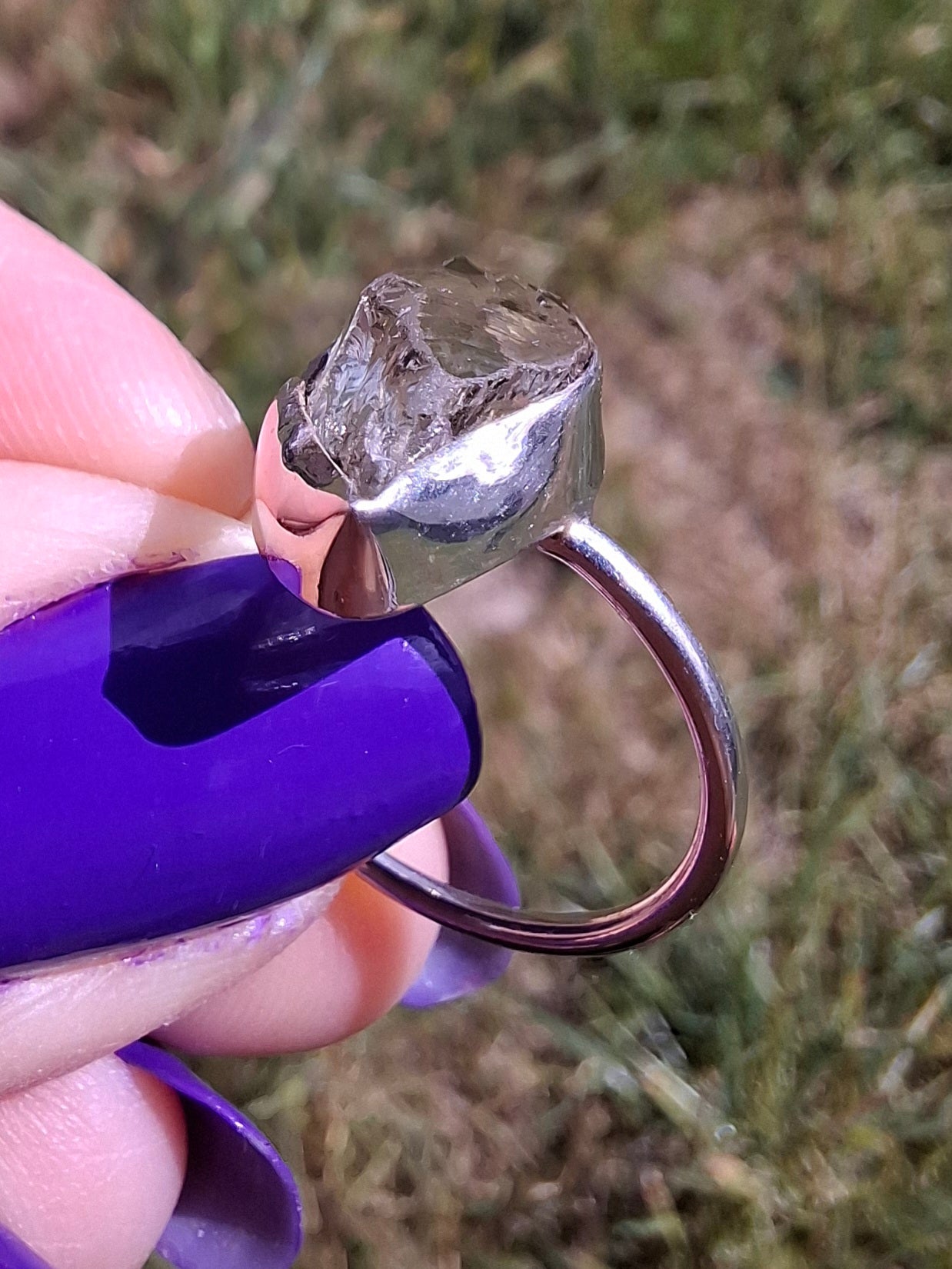 Libyan Desert Glass Ring, size large K, 925 Silver, Tektite (Ref: LR16)
