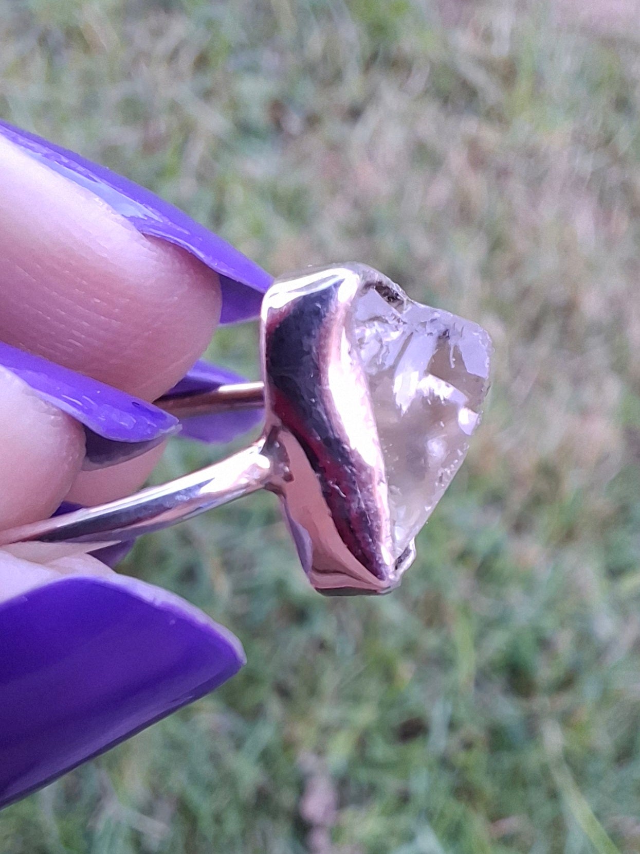 Libyan Desert Glass Ring, size small R, 925 Silver, Tektite (Ref: LR39)
