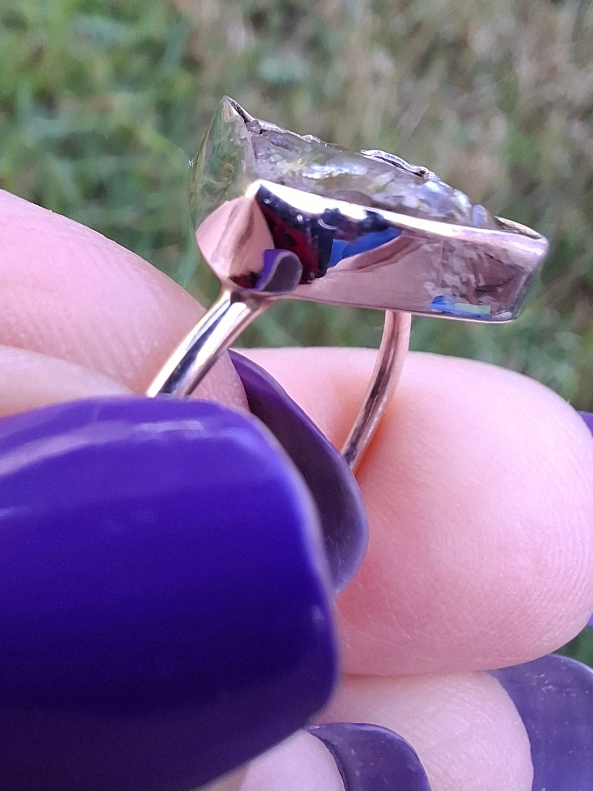 Libyan Desert Glass Ring, size T, 925 silver, Tektite (Ref: LR49)