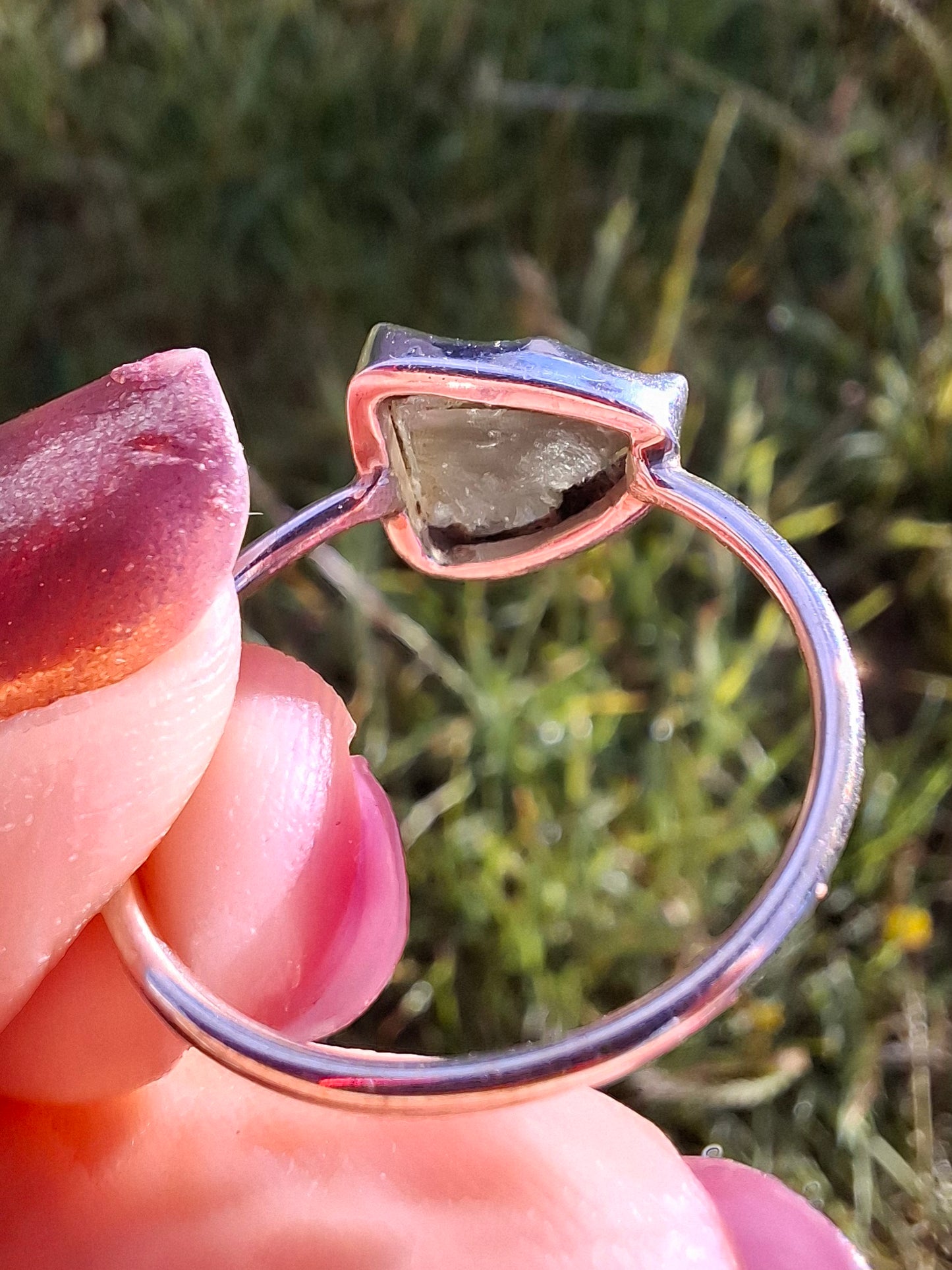 Moldavite Ring, size large T, 925 Silver, Tektite (Ref: R28)
