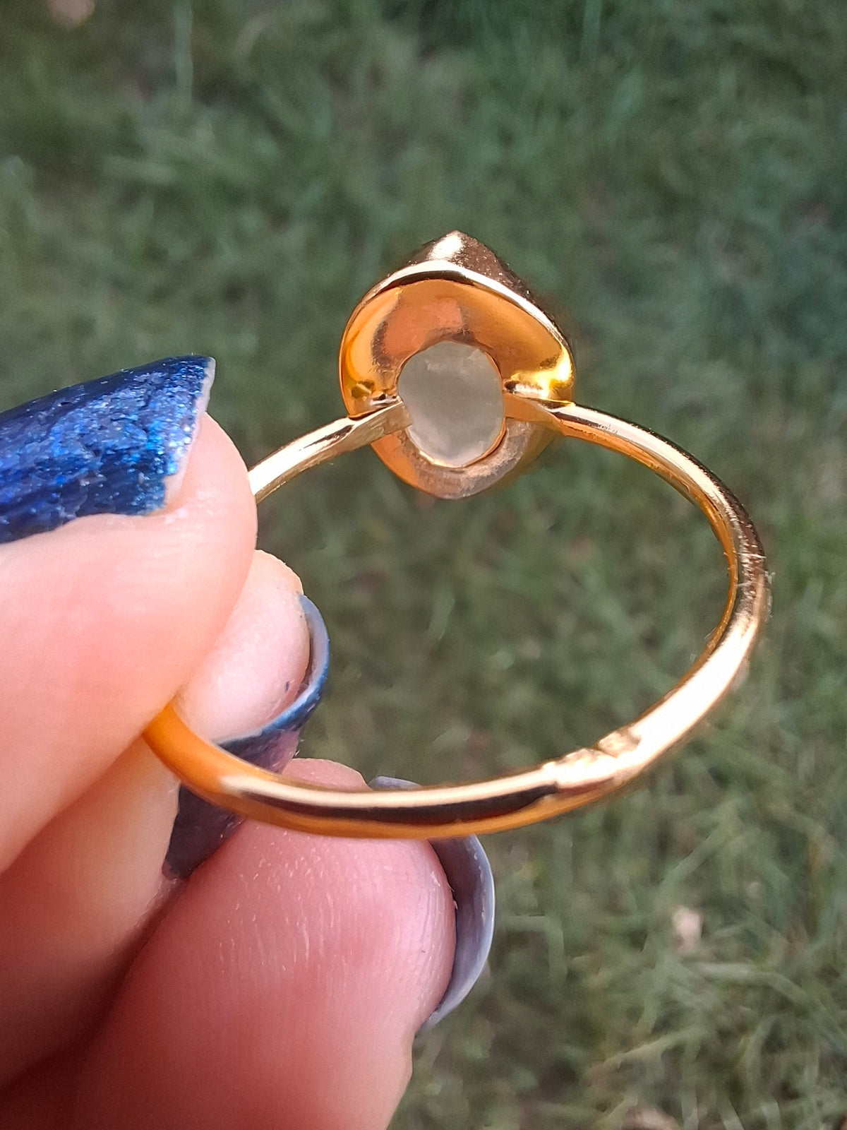 Libyan Desert Glass Ring, 14K GOLD Plated, size large T, Tektite (Ref: LR83)