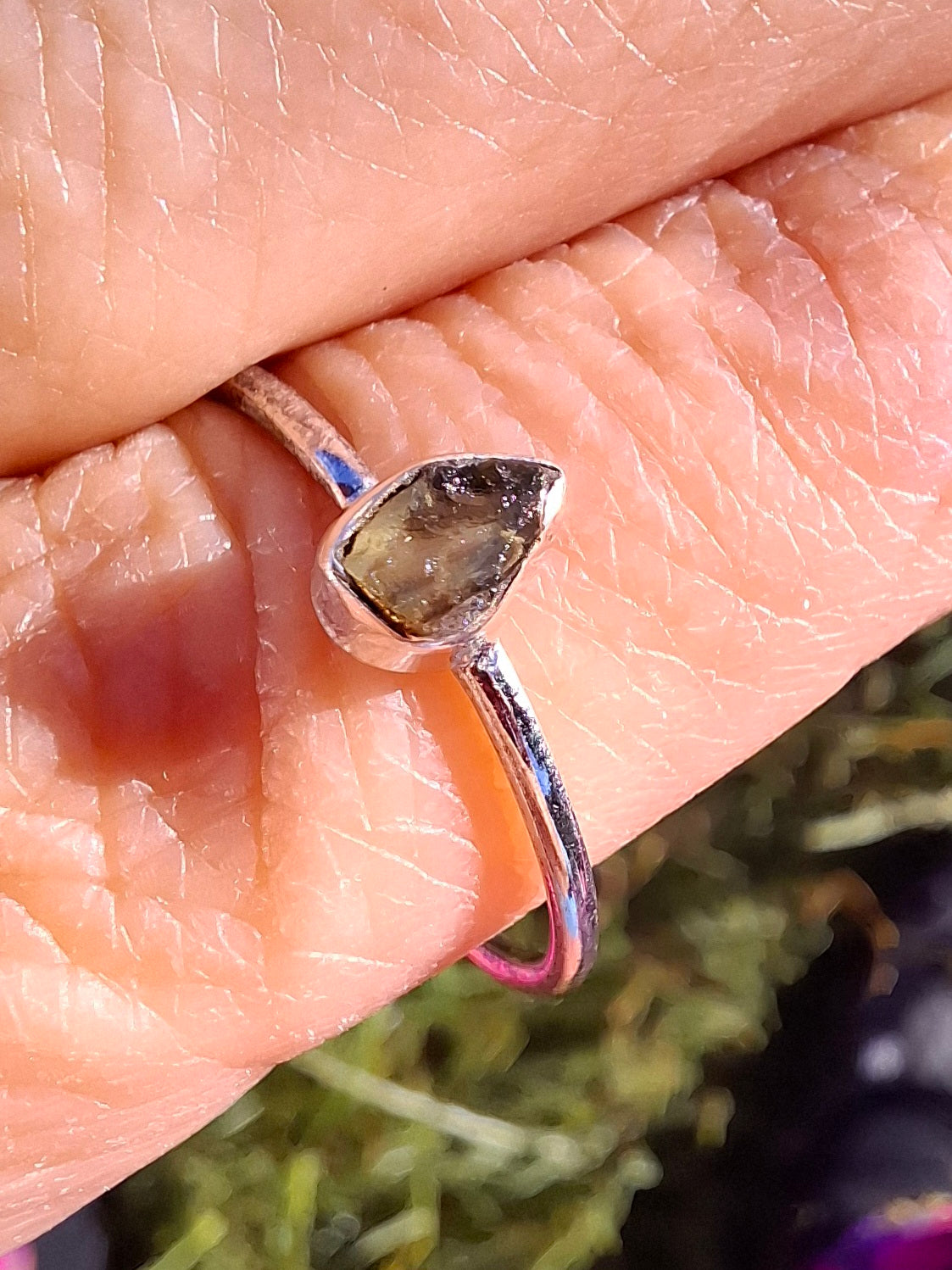 Moldavite Ring, size Q, 925 Silver, Tektite (Ref: R45)