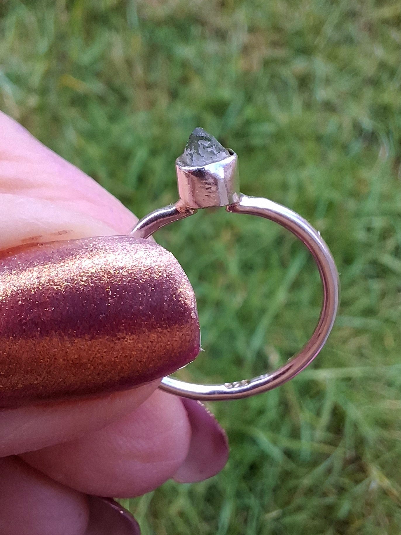 Moldavite Ring, size M, 925 Silver, Tektite (Ref: R31)