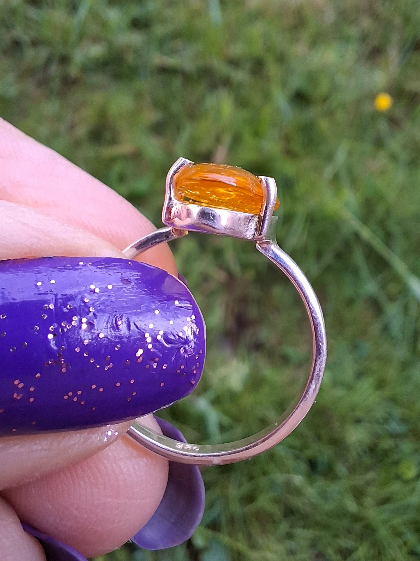 Baltic Amber Ring, size large L, 925 Silver, Fossil (Ref: AR3)