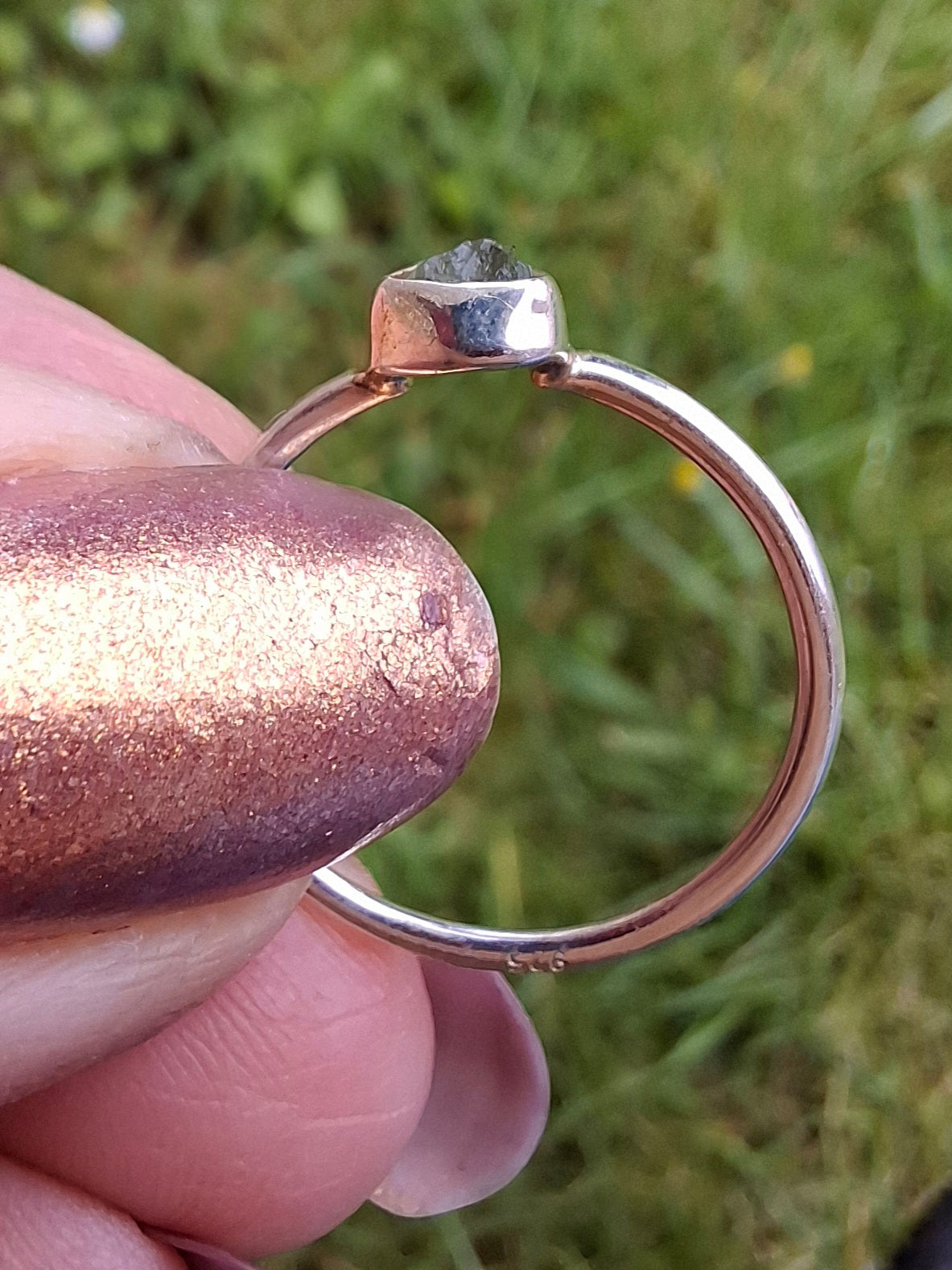 Moldavite Ring, size large L/small M, 925 Silver, Tektite (Ref: R50)