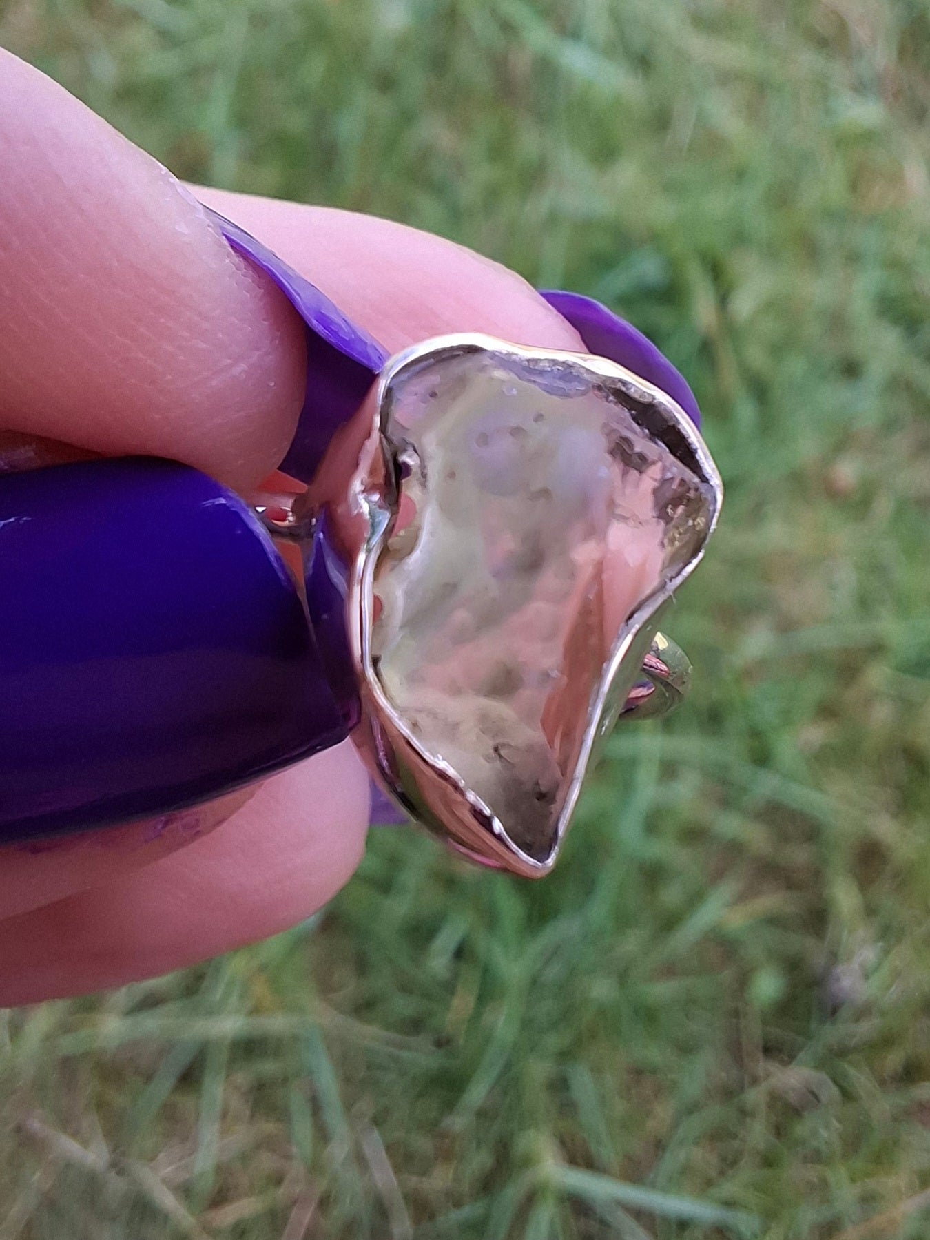 Libyan Desert Glass Ring, size large K, 925 Silver, Tektite (Ref: LR13)
