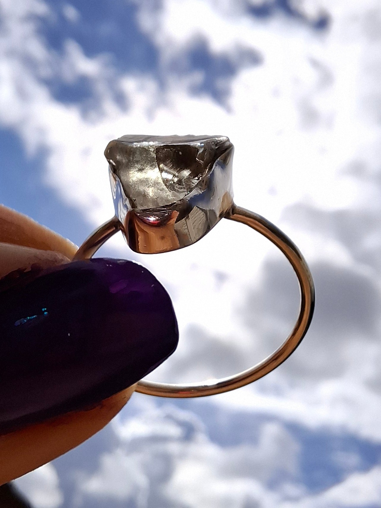 Libyan Desert Glass Ring, size large V, 925 Silver, Tektite (Ref: LR56)