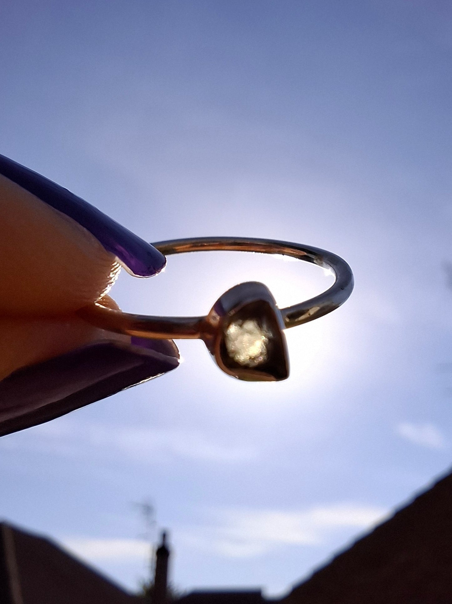 Moldavite Ring, size large M, 925 Silver, Tektite (Ref: R38)