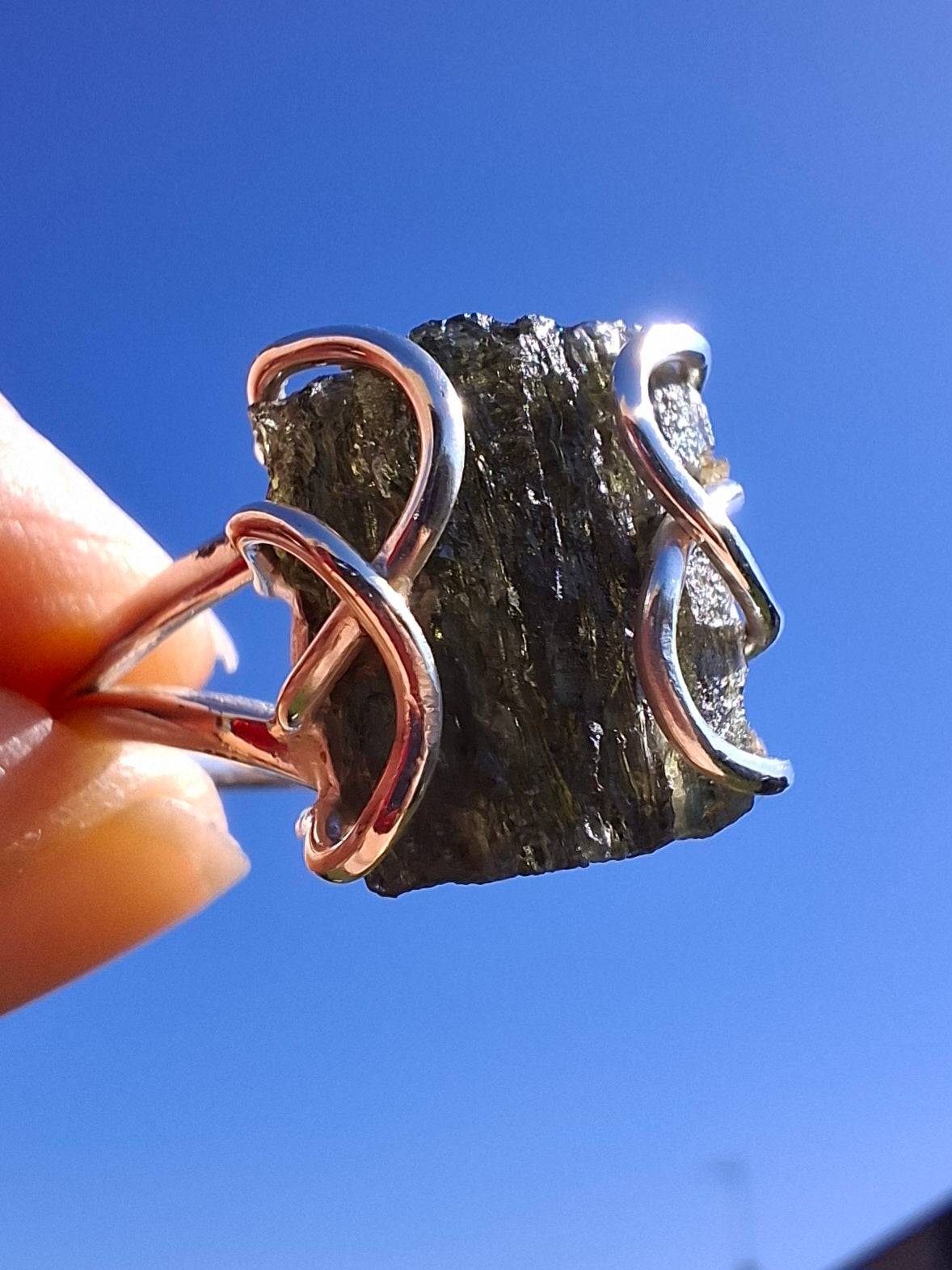 Moldavite Ring, size U, 925 Silver, Tektite (Ref: R14)