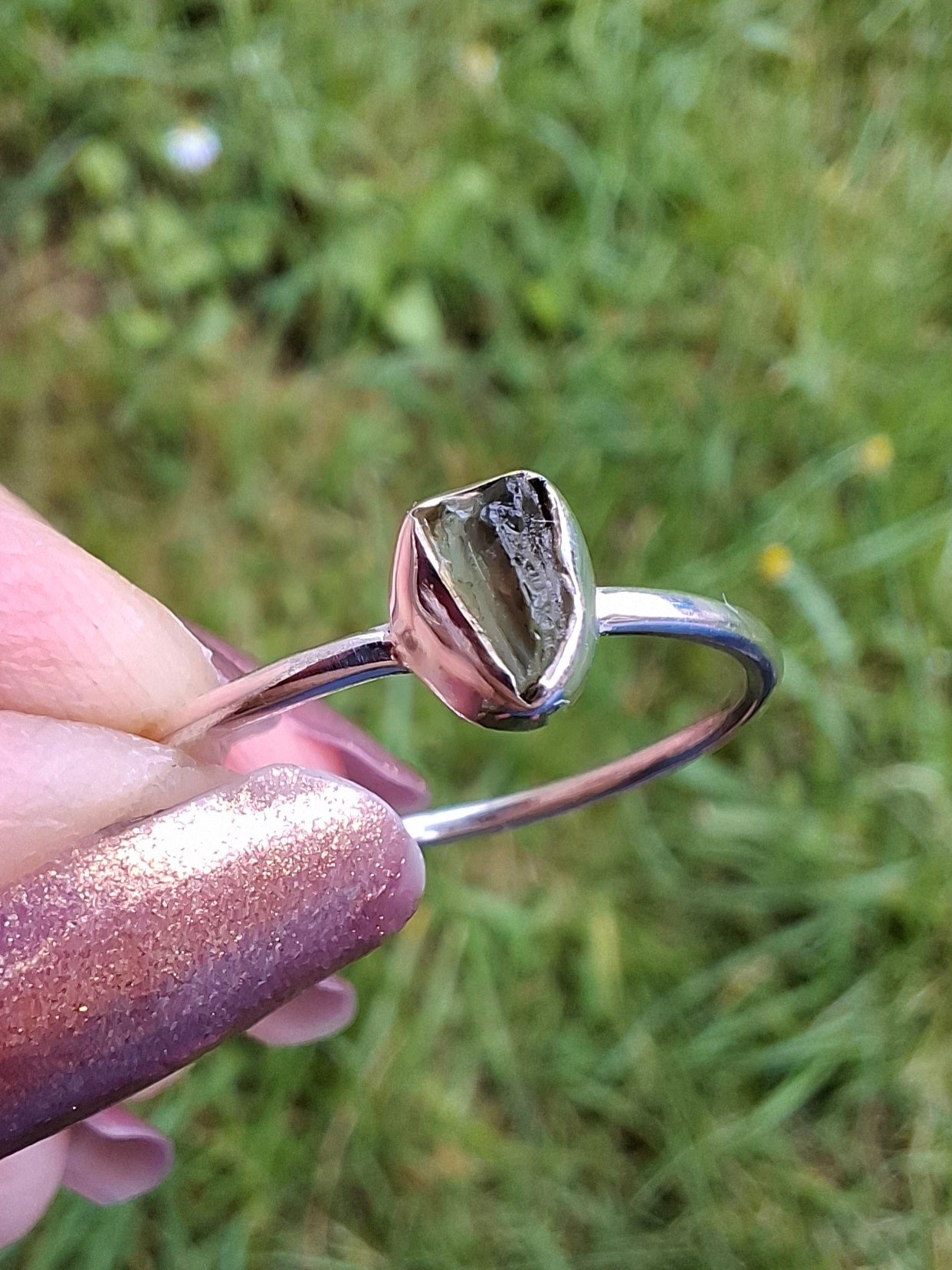 Moldavite Ring, size large R/small S, 925 Silver, Tektite (Ref: R54)