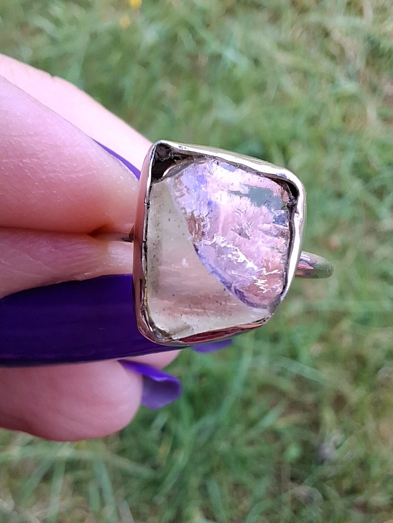 Libyan Desert Glass Ring, size small L, 925 Silver, Tektite (Ref: LR14)