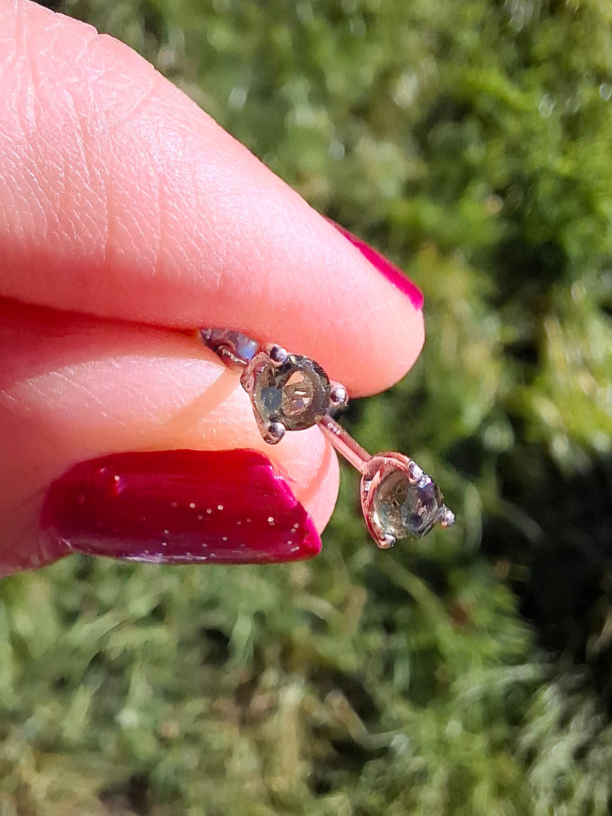 Moldavite (Faceted) 3mm Stud Earrings, 925 Silver (Ref: Pair65)