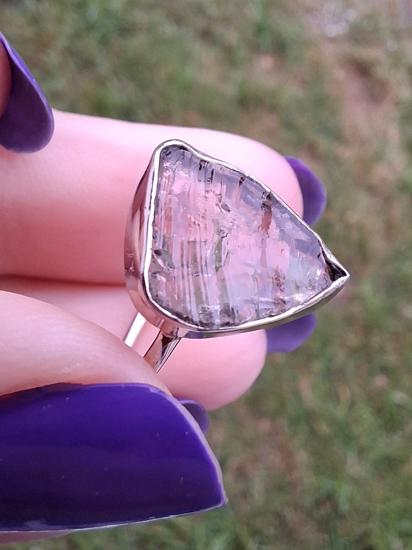 Libyan Desert Glass Ring, size large Q, 925 Silver, Tektite (Ref: LR35)