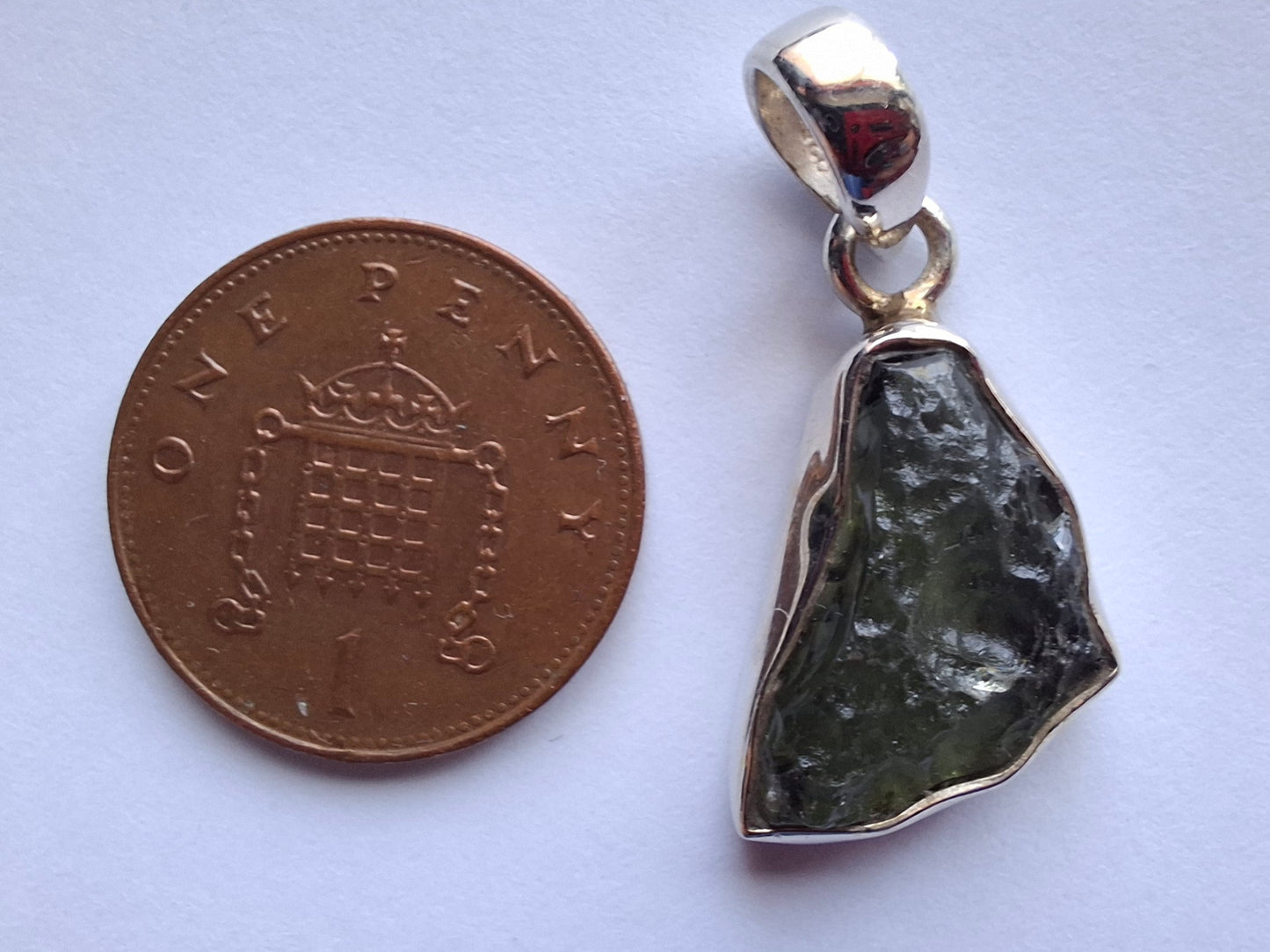 Moldavite Pendant, 925 Silver, Tektite (Ref: P14)