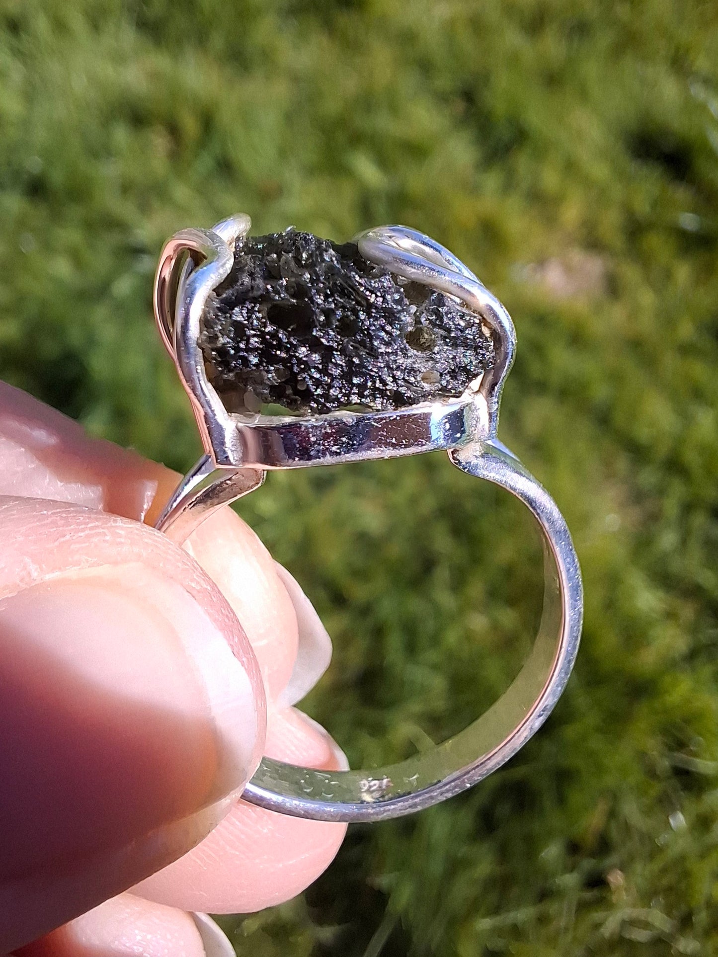 Moldavite Ring, size U, 925 Silver, Tektite (Ref: R14)
