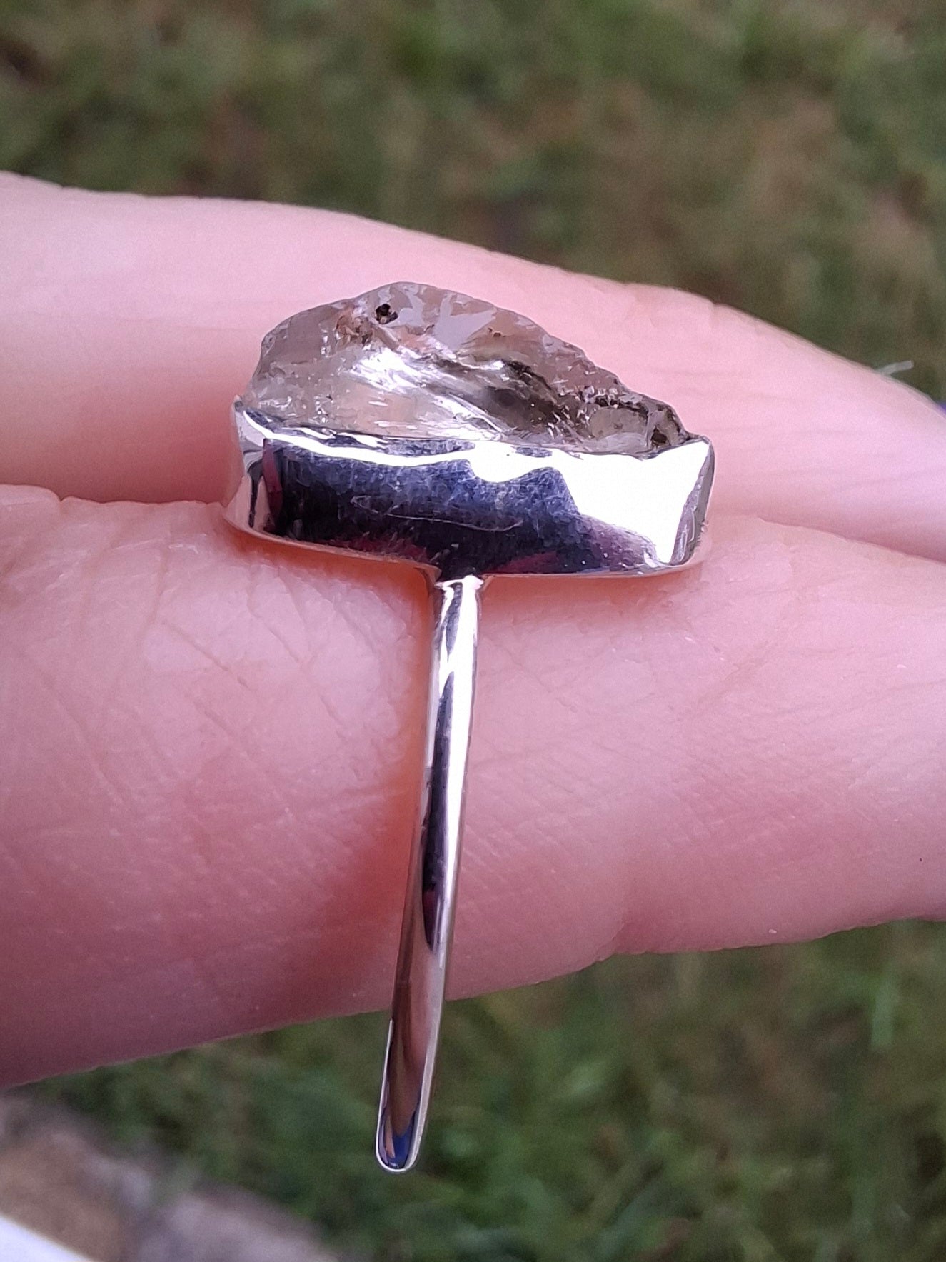 Libyan Desert Glass Ring, size large P, 925 Silver, Tektite (Ref: LR28)