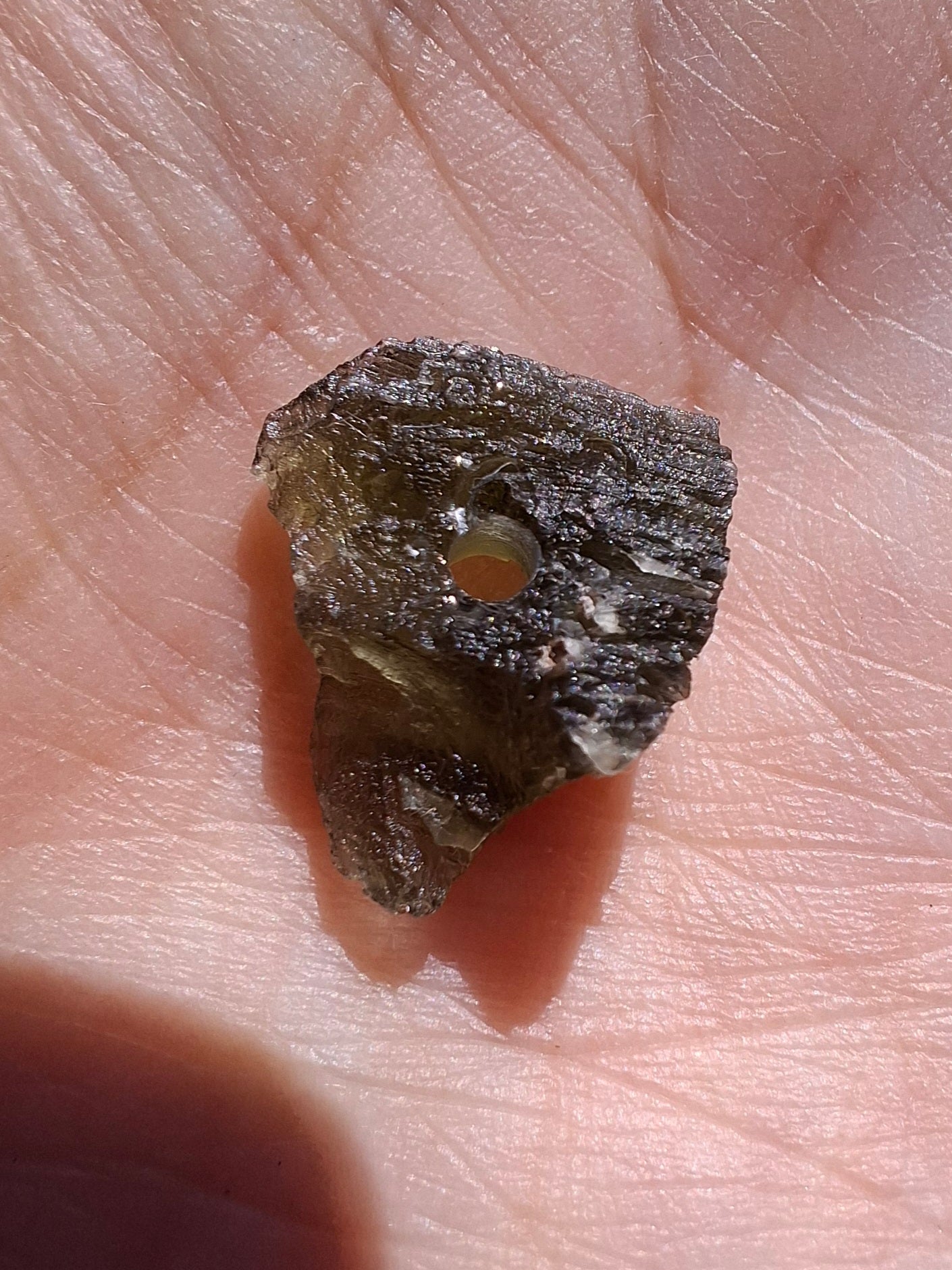 DRILLED, Moldavite Piece, 1.13g, Tektite (Ref: D7)