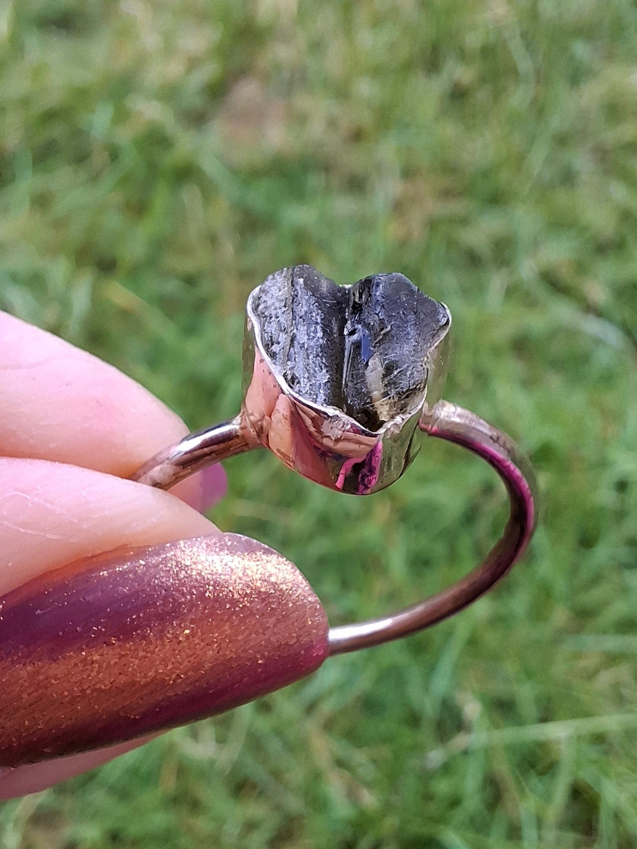 Moldavite Ring, size small X, 925 Silver, Tektite (Ref: R33)