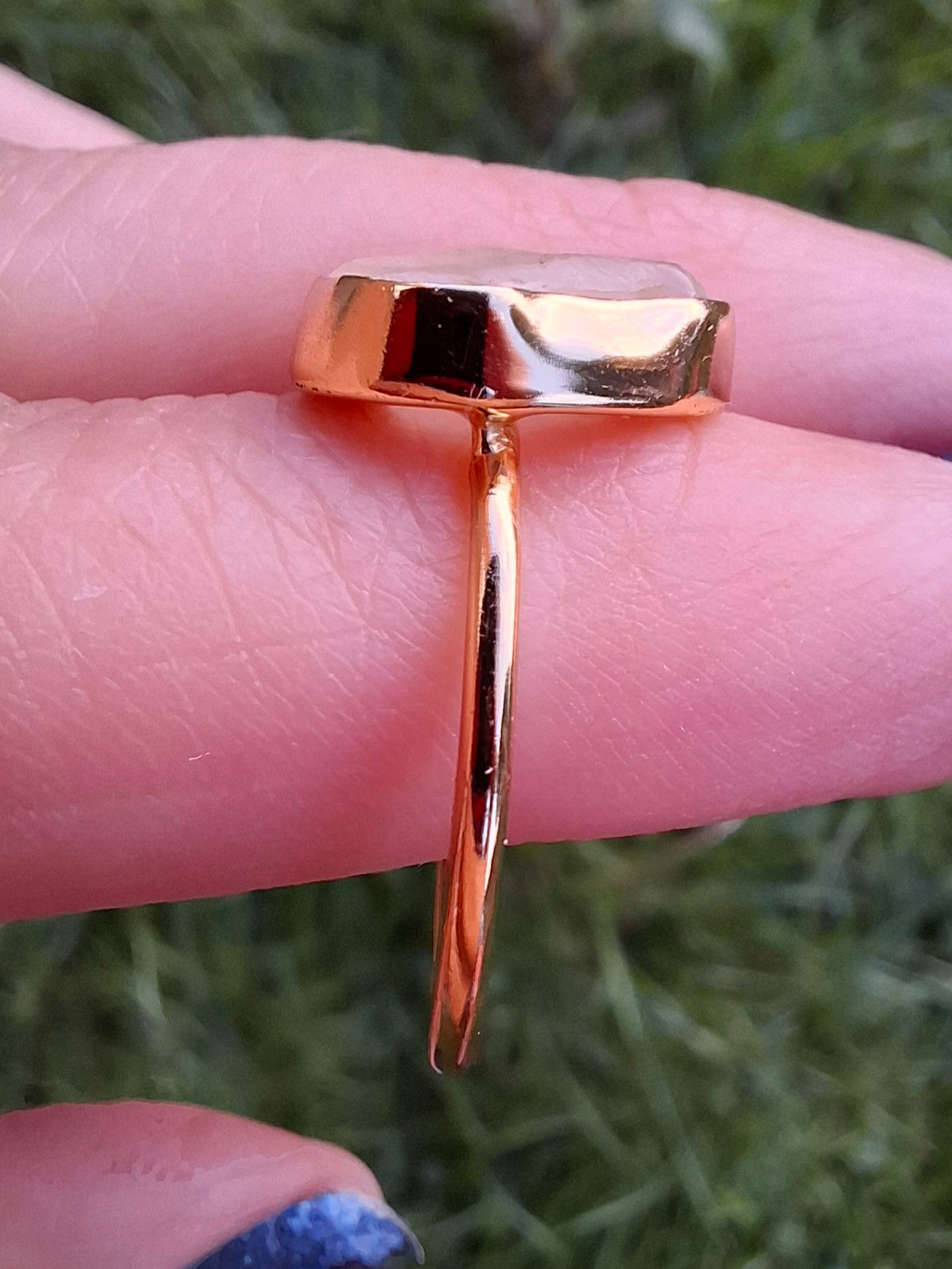 Libyan Desert Glass Ring, 14K GOLD Plated, size large R, Tektite (Ref: LR76)
