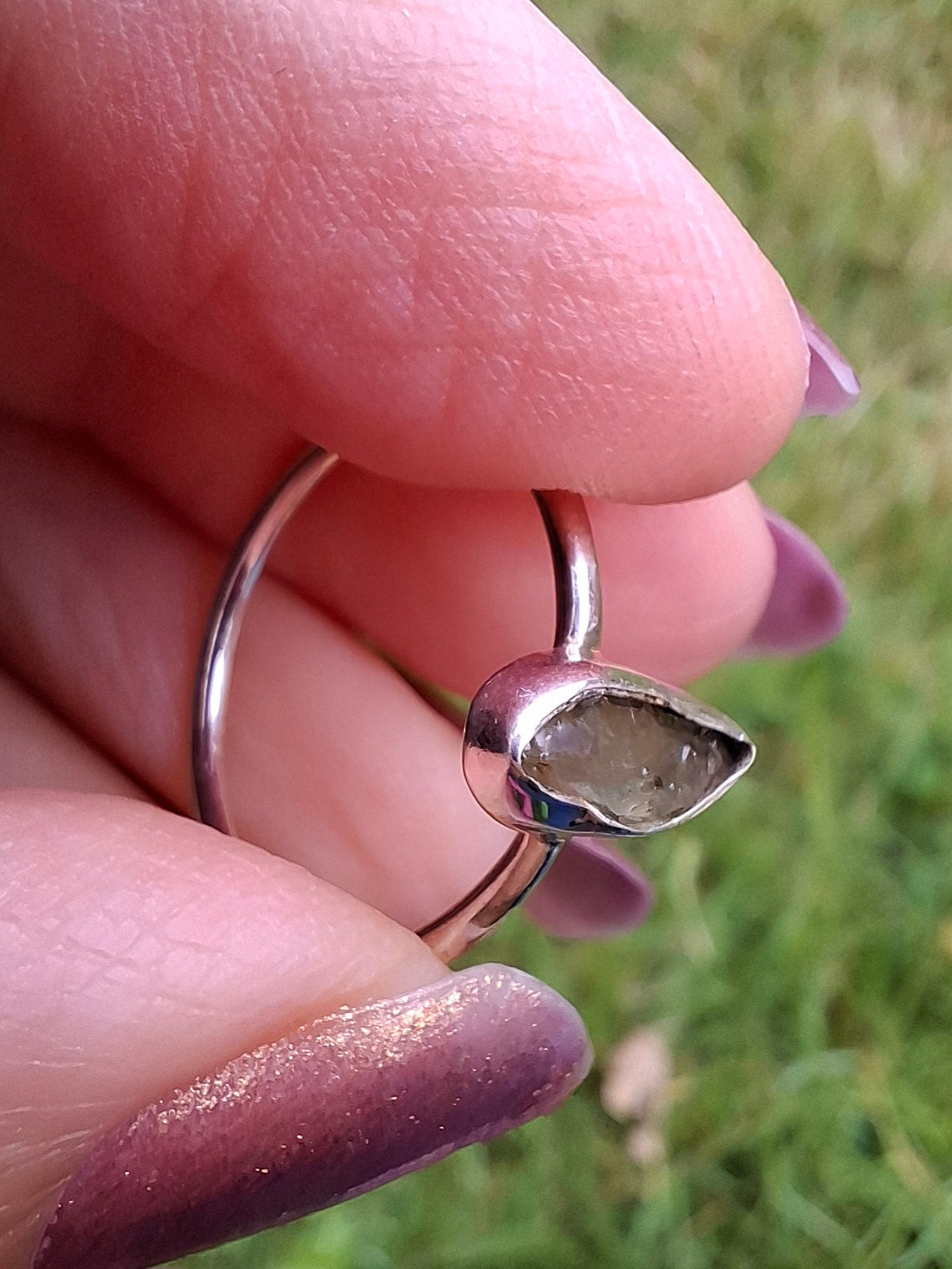 Moldavite Ring, size large M/small N, 925 Silver, Tektite (Ref: R39)